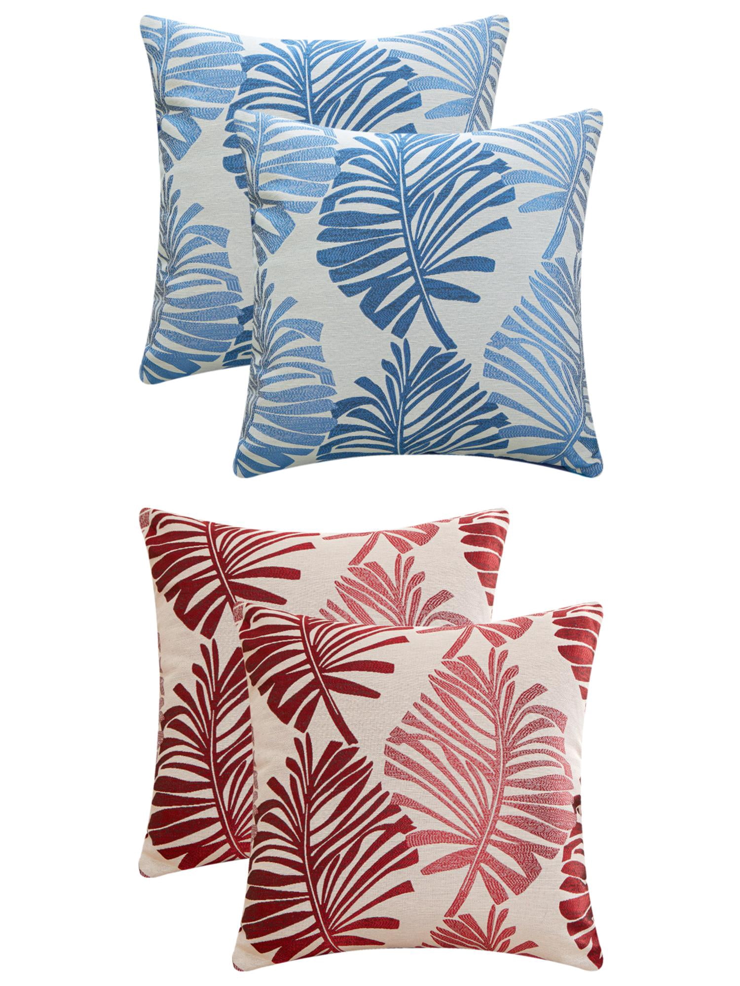 Unique Bargains 4 Pcs Soft Palm Leaf Pattern Cushion Case Blue/Red 18" x 18"