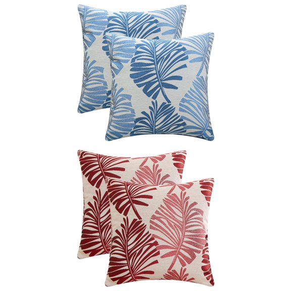 Unique Bargains 4 Pcs Soft Palm Leaf Pattern Cushion Case Blue/Red 18" x 18"