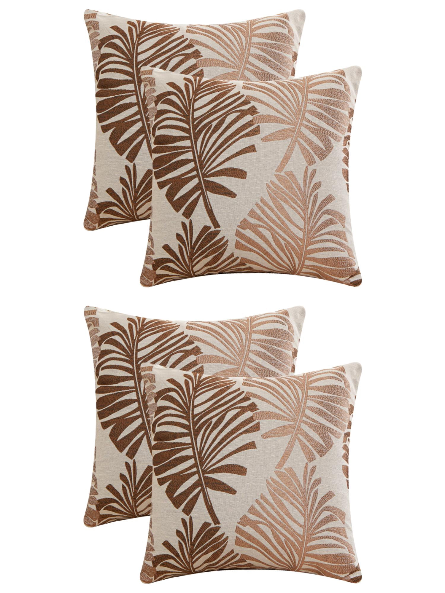 Unique Bargains 4 Pcs Soft Palm Leaf Pattern Cushion Case Brown 18" x 18"/22" x 22"