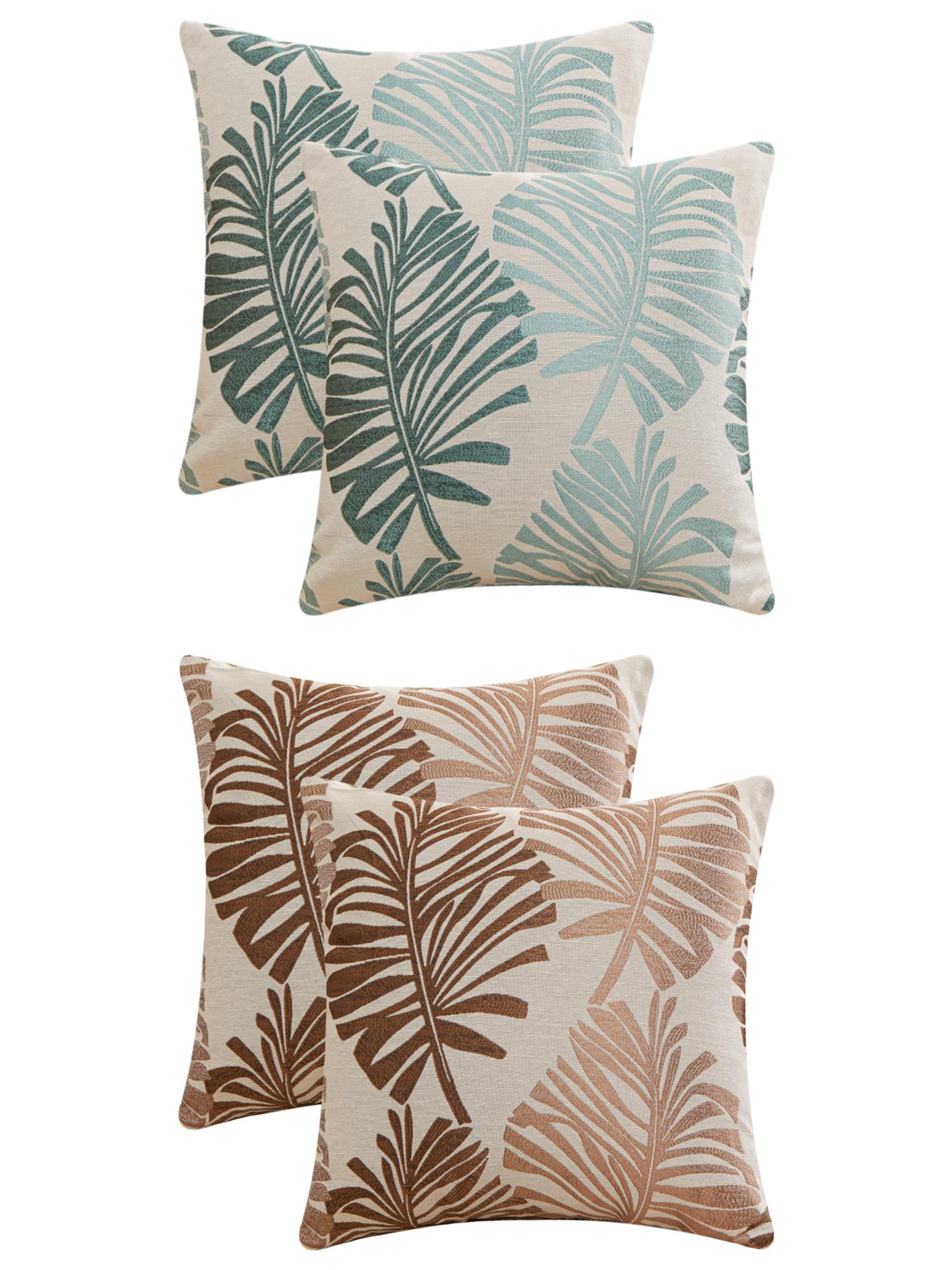 Unique Bargains 4 Pcs Soft Palm Leaf Pattern Cushion Case Brown/Green 18" x 18"