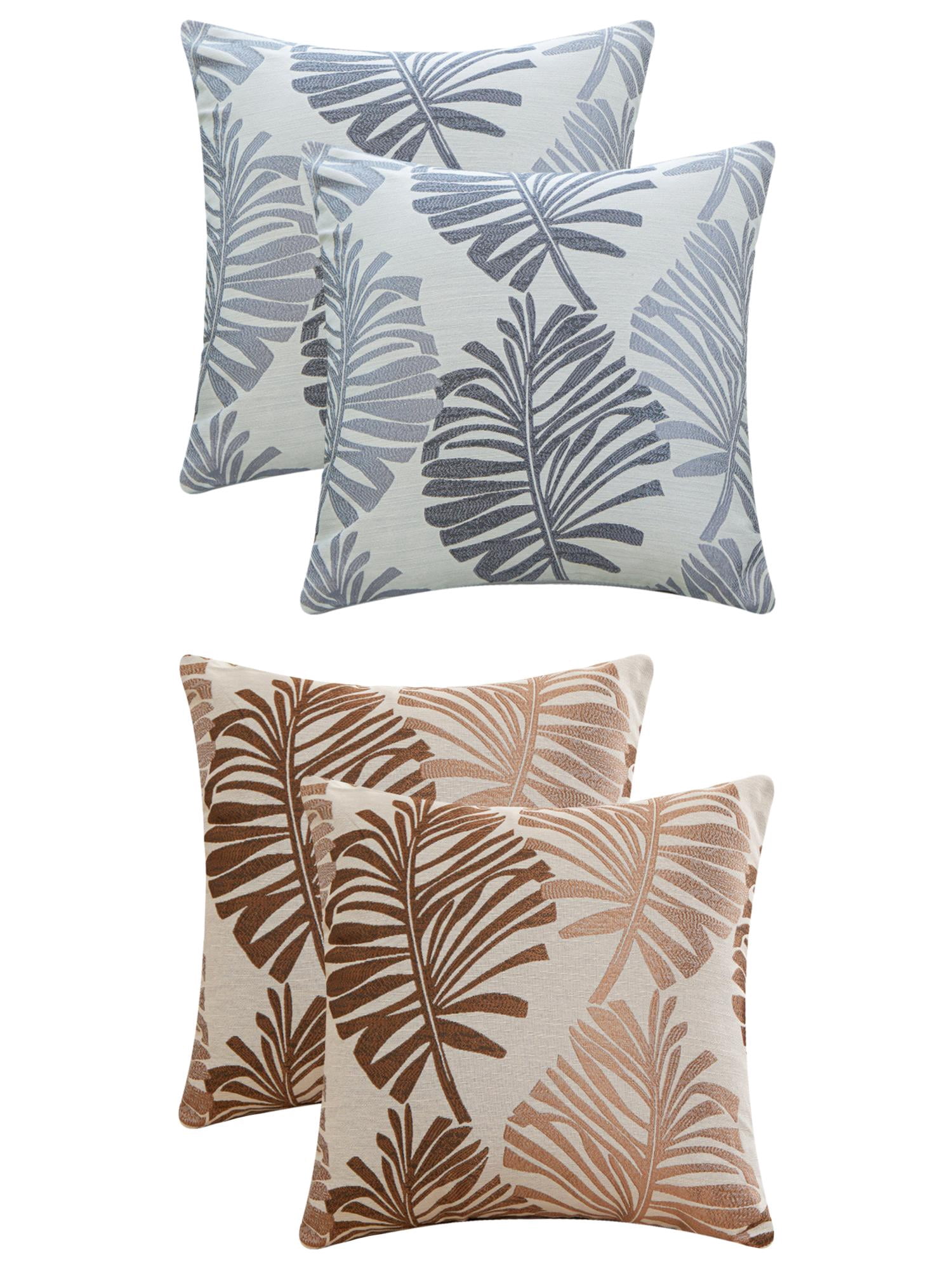 Unique Bargains 4 Pcs Soft Palm Leaf Pattern Cushion Case Brown/Grey 22" x 22"
