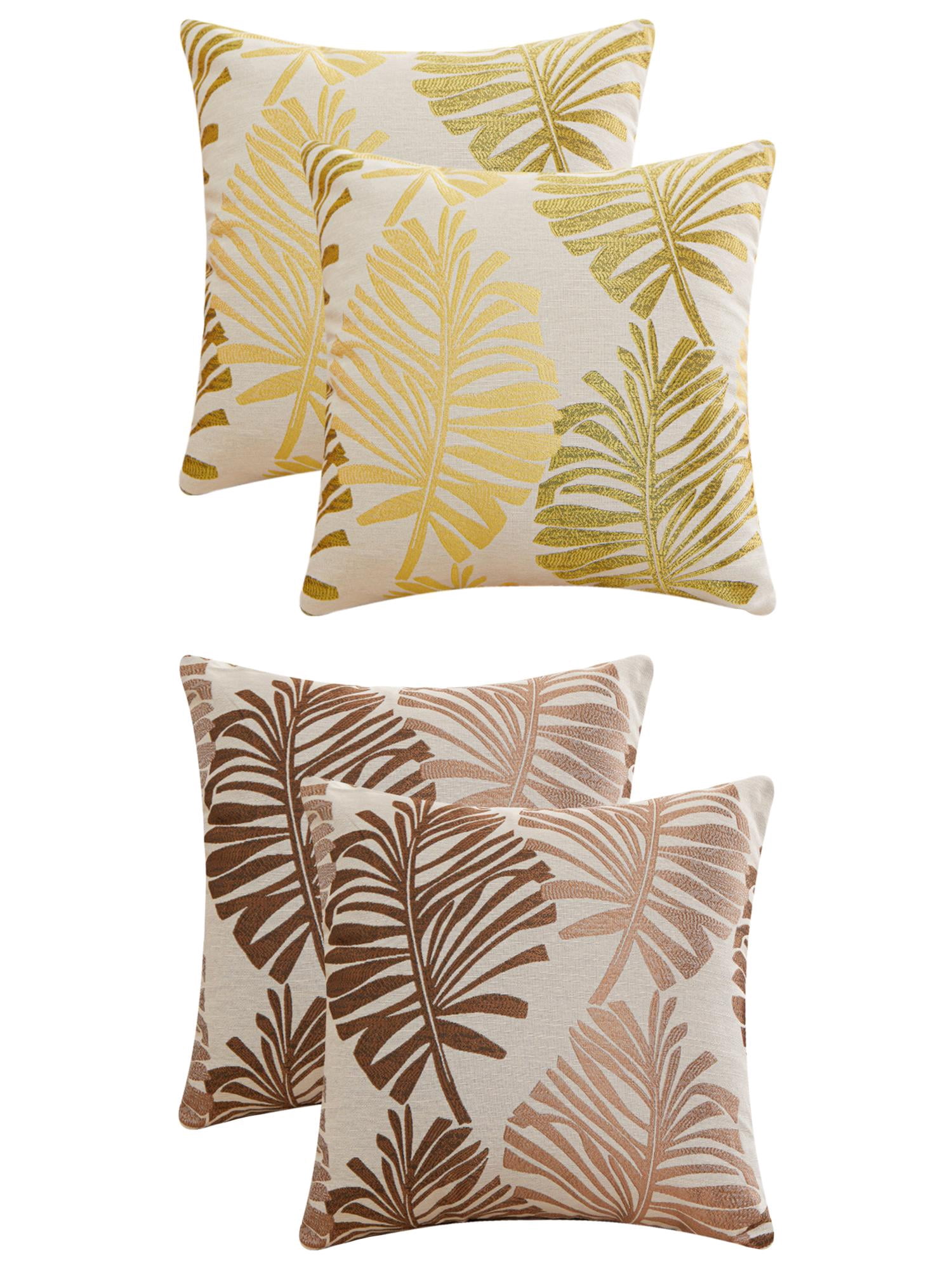 Unique Bargains 4 Pcs Soft Palm Leaf Pattern Cushion Case Brown/Yellow 18" x 18"