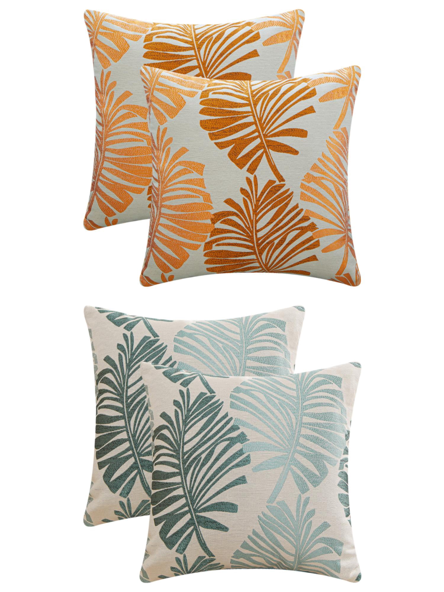 Unique Bargains 4 Pcs Soft Palm Leaf Pattern Cushion Case Green/Orange 18" x 18"