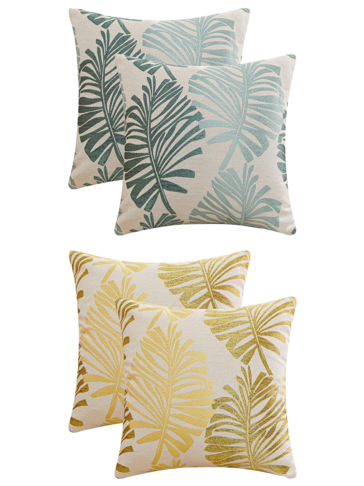 Unique Bargains 4 Pcs Soft Palm Leaf Pattern Cushion Case Green/Yellow 18" x 18"