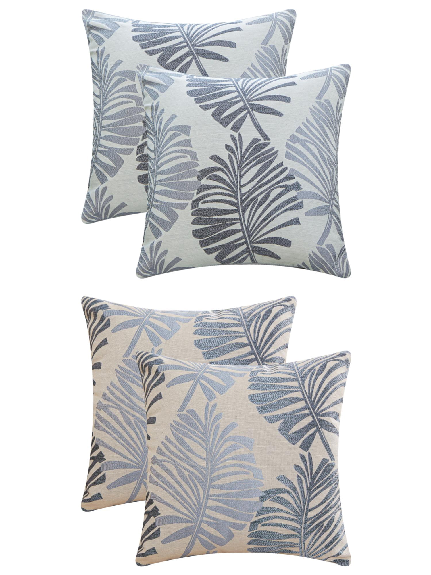 Unique Bargains 4 Pcs Soft Palm Leaf Pattern Cushion Case Grey/Light Blue 22" x 22"
