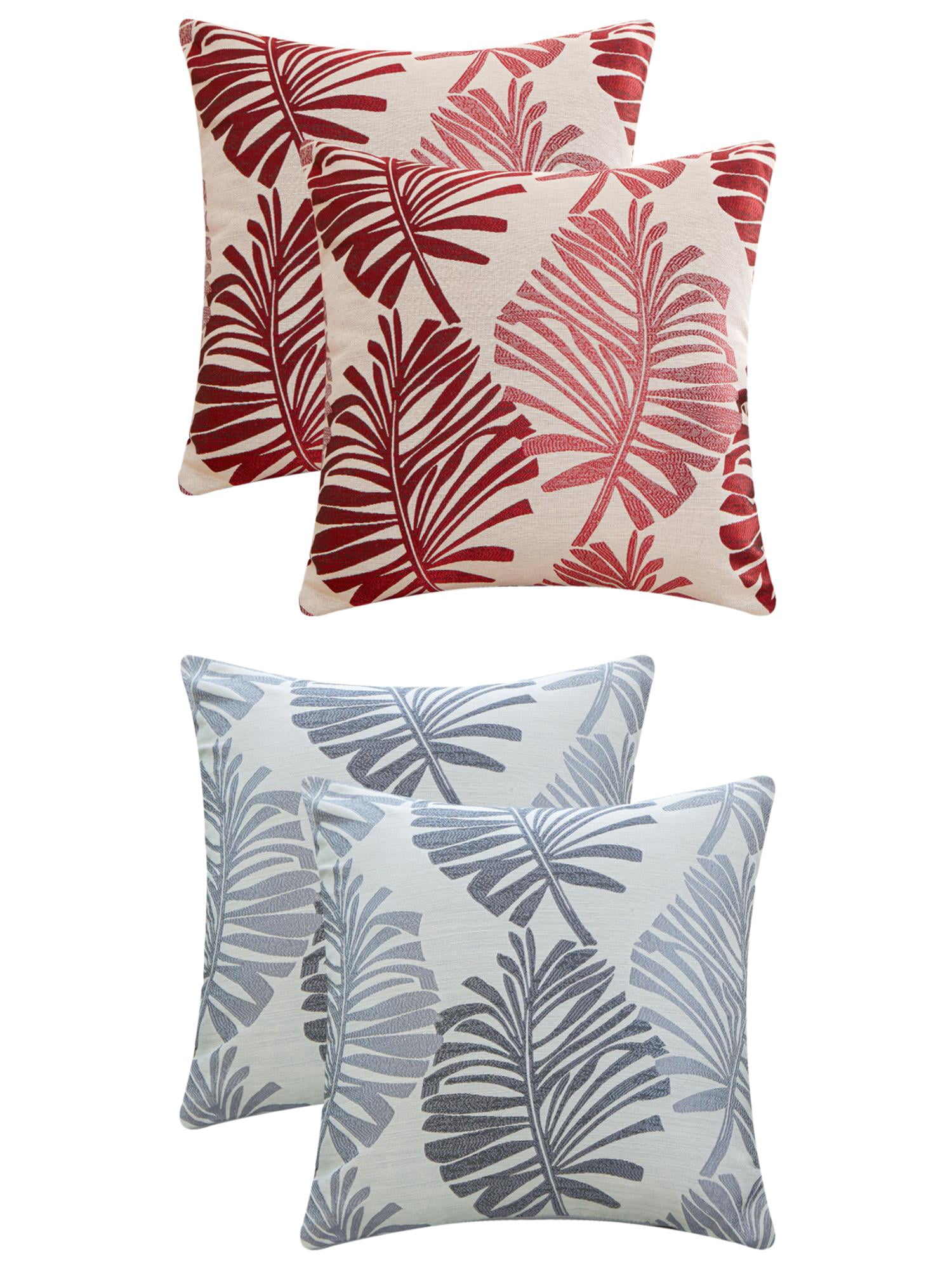 Unique Bargains 4 Pcs Soft Palm Leaf Pattern Cushion Case Grey/Red 18" x 18"