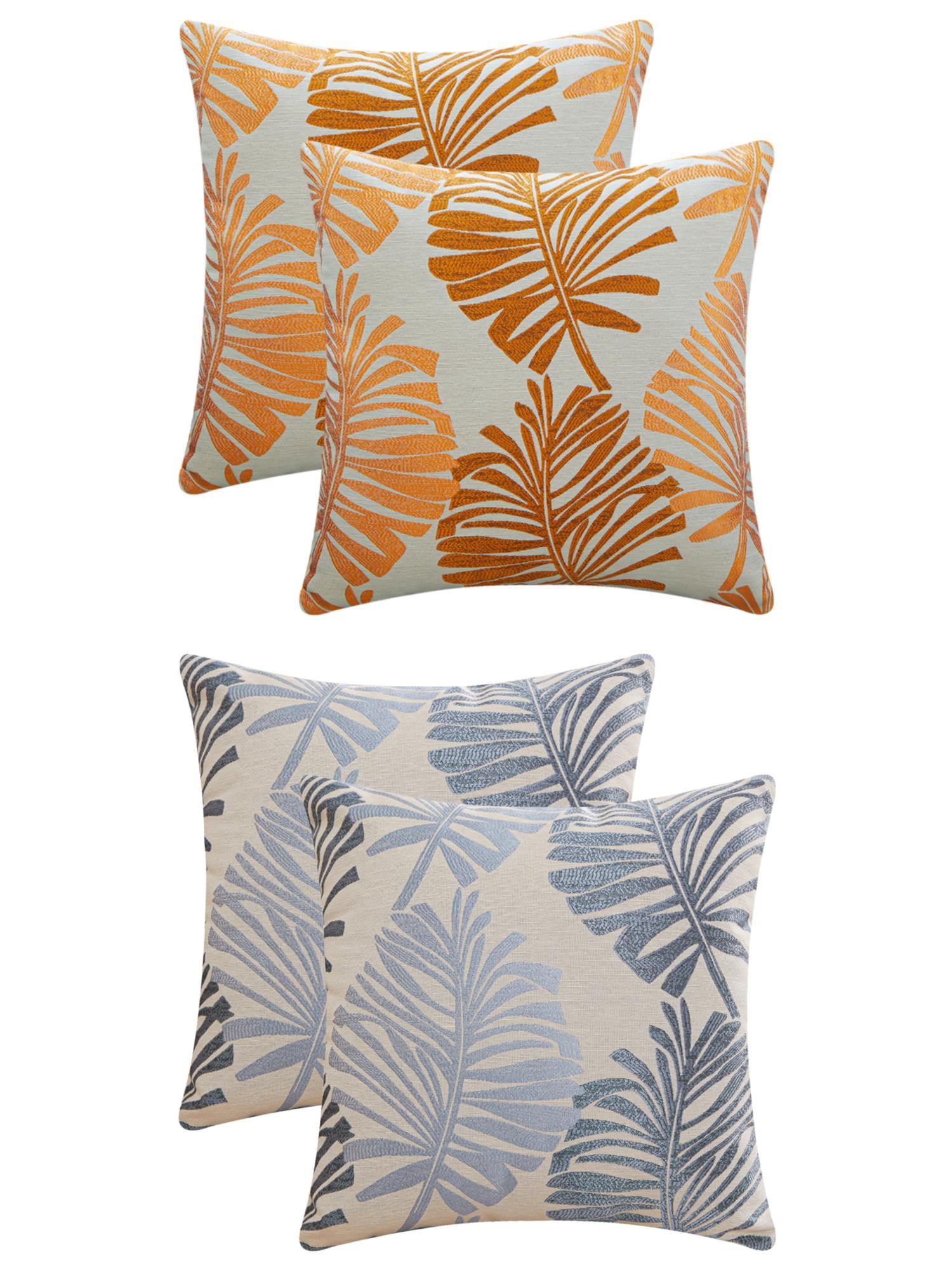 Unique Bargains 4 Pcs Soft Palm Leaf Pattern Cushion Case Light Blue/Orange 18" x 18"