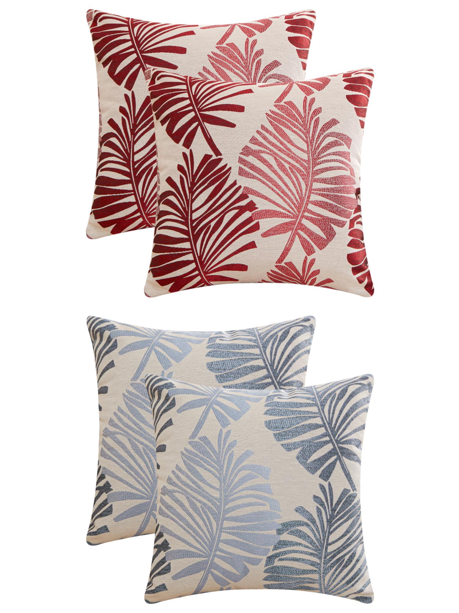 Unique Bargains 4 Pcs Soft Palm Leaf Pattern Cushion Case Light Blue/Red 18" x 18"
