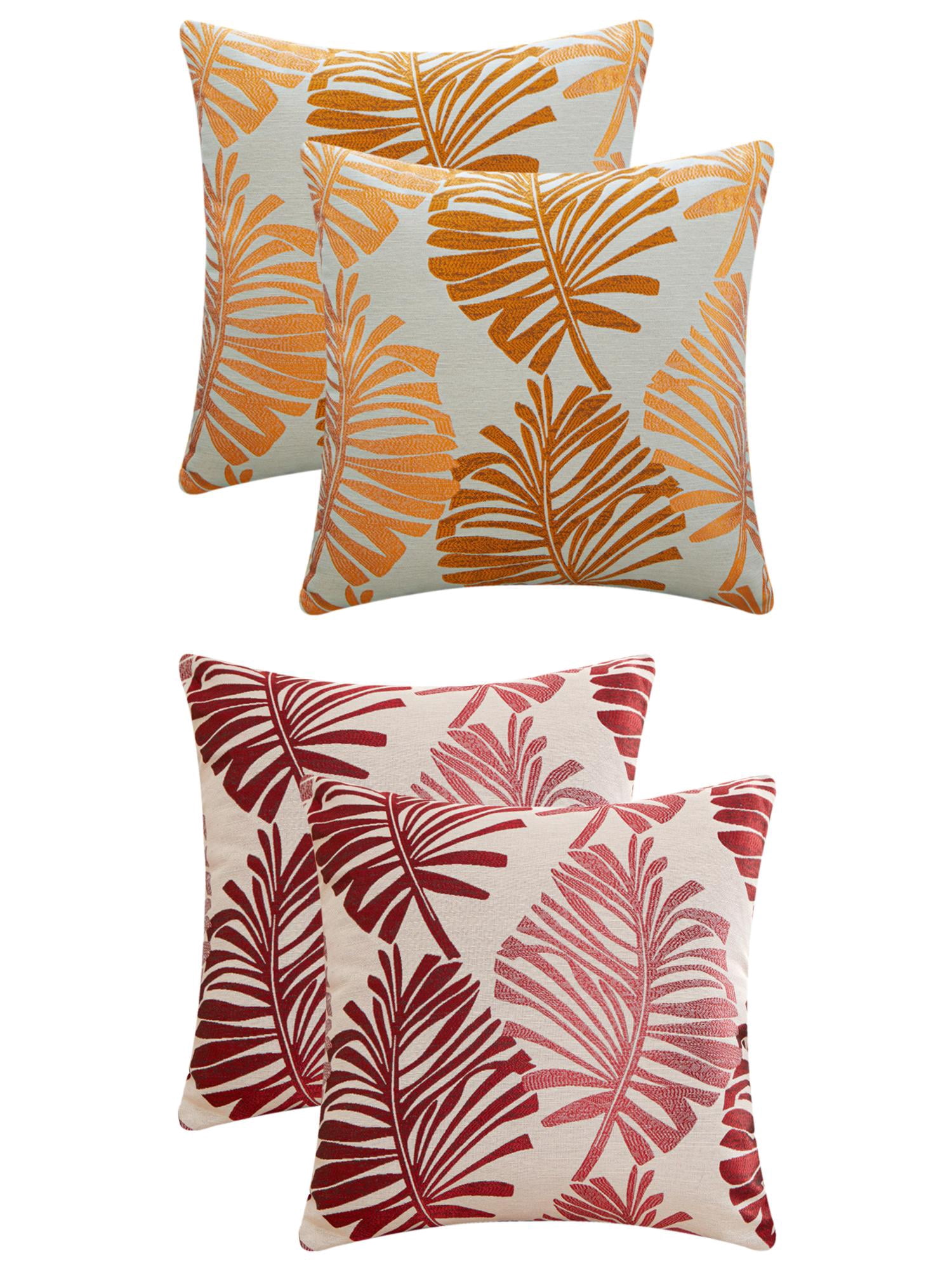 Unique Bargains 4 Pcs Soft Palm Leaf Pattern Cushion Case Orange/Red 18" x 18"