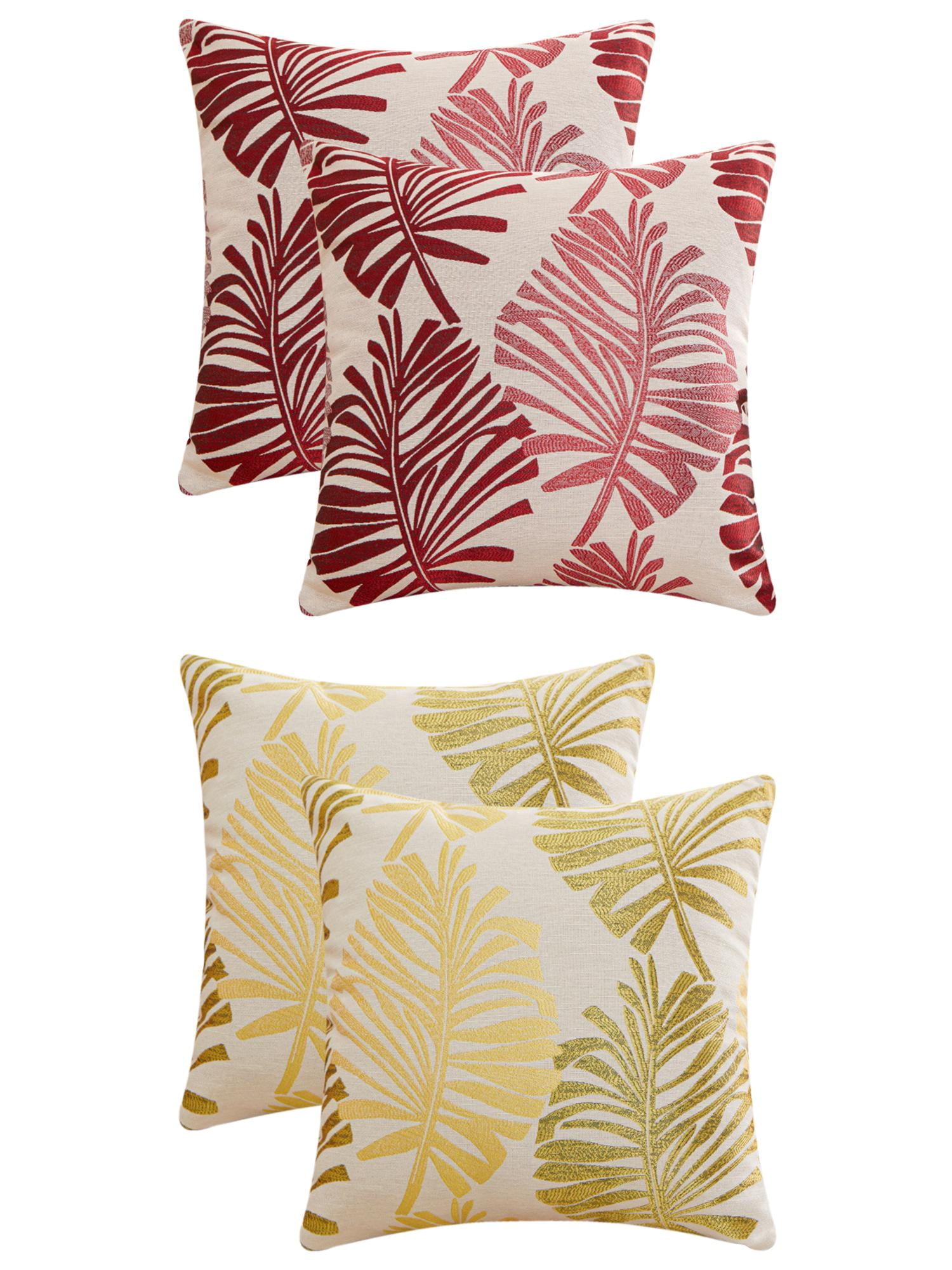 Unique Bargains 4 Pcs Soft Palm Leaf Pattern Cushion Case Red/Yellow 18" x 18"