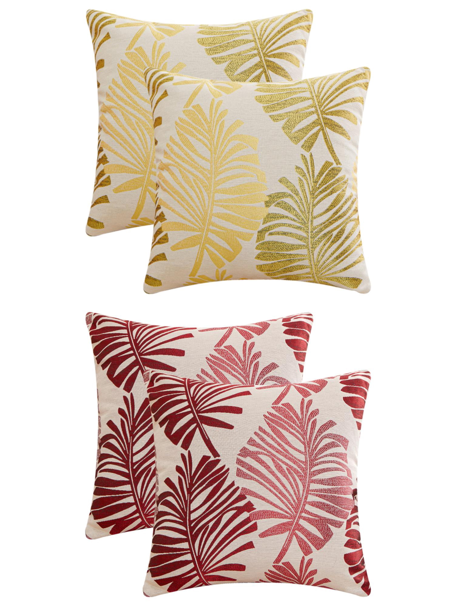 Unique Bargains 4 Pcs Soft Palm Leaf Pattern Cushion Case Red/Yellow 22" x 22"