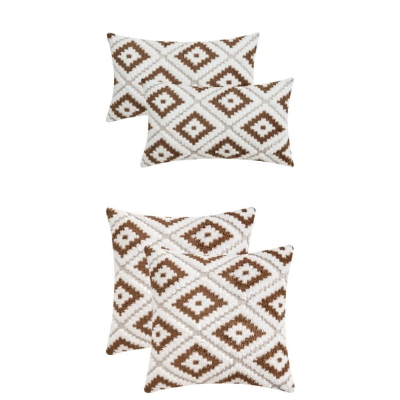 Unique Bargains 4 Pcs Soft Plush Throw Pillow Covers Brown 12" x 20"/16" x 16"