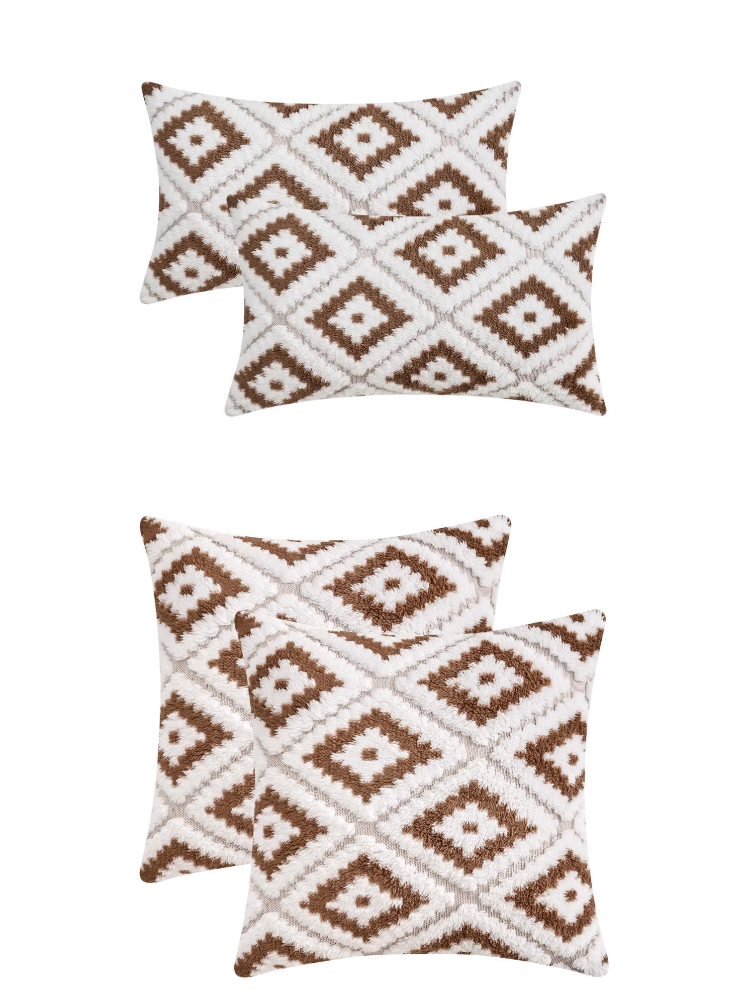 Unique Bargains 4 Pcs Soft Plush Throw Pillow Covers Brown 12" x 20"/20" x 20"