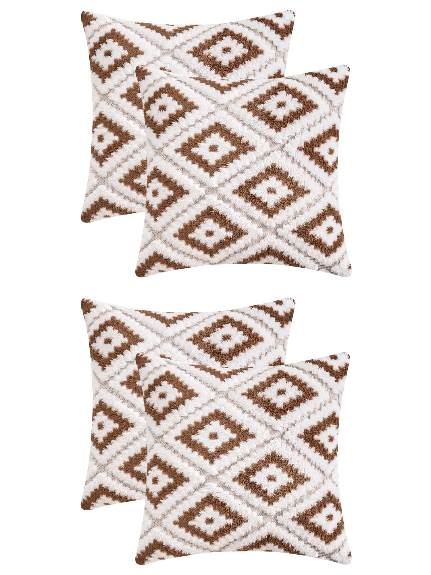Unique Bargains 4 Pcs Soft Plush Throw Pillow Covers Brown 16" x 16"/20" x 20"