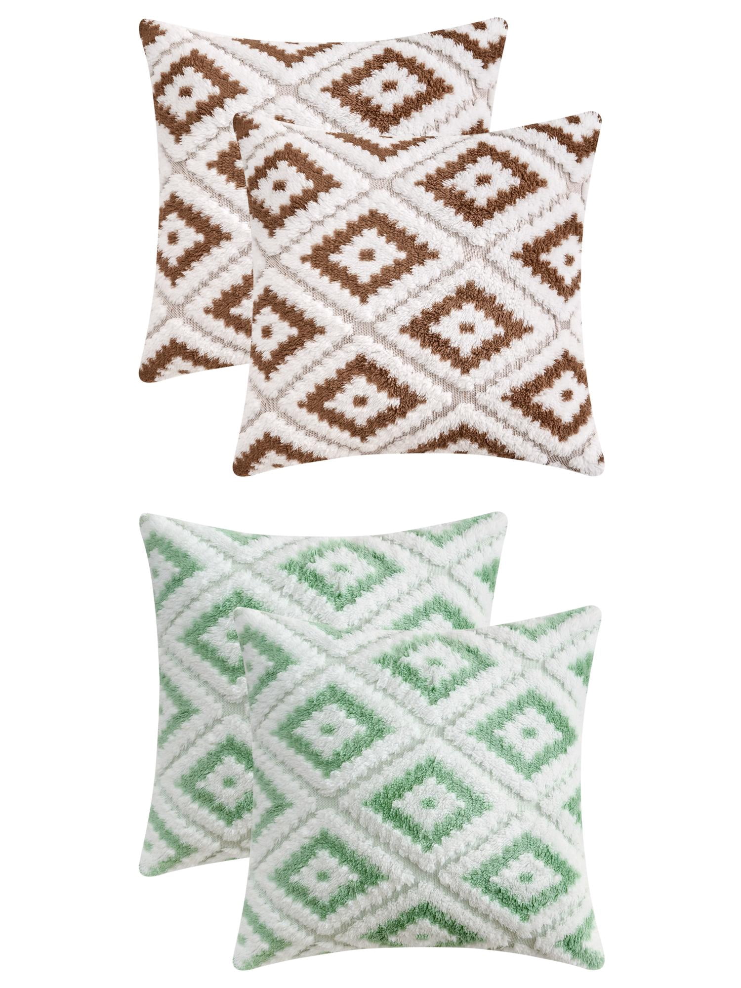 Unique Bargains 4 Pcs Soft Plush Throw Pillow Covers Brown/Green 16" x 16"