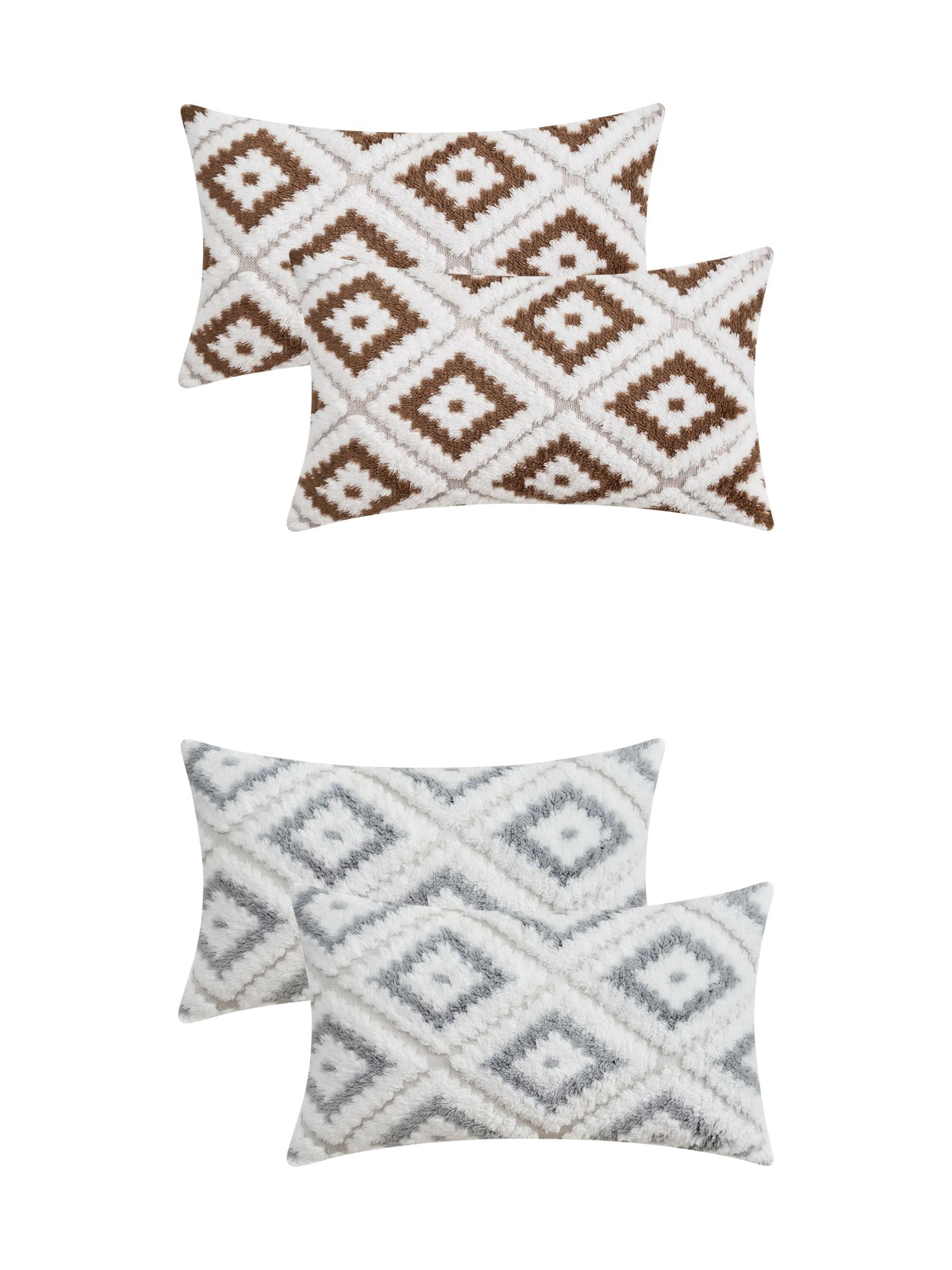 Unique Bargains 4 Pcs Soft Plush Throw Pillow Covers Brown/Grey 12" x 20"