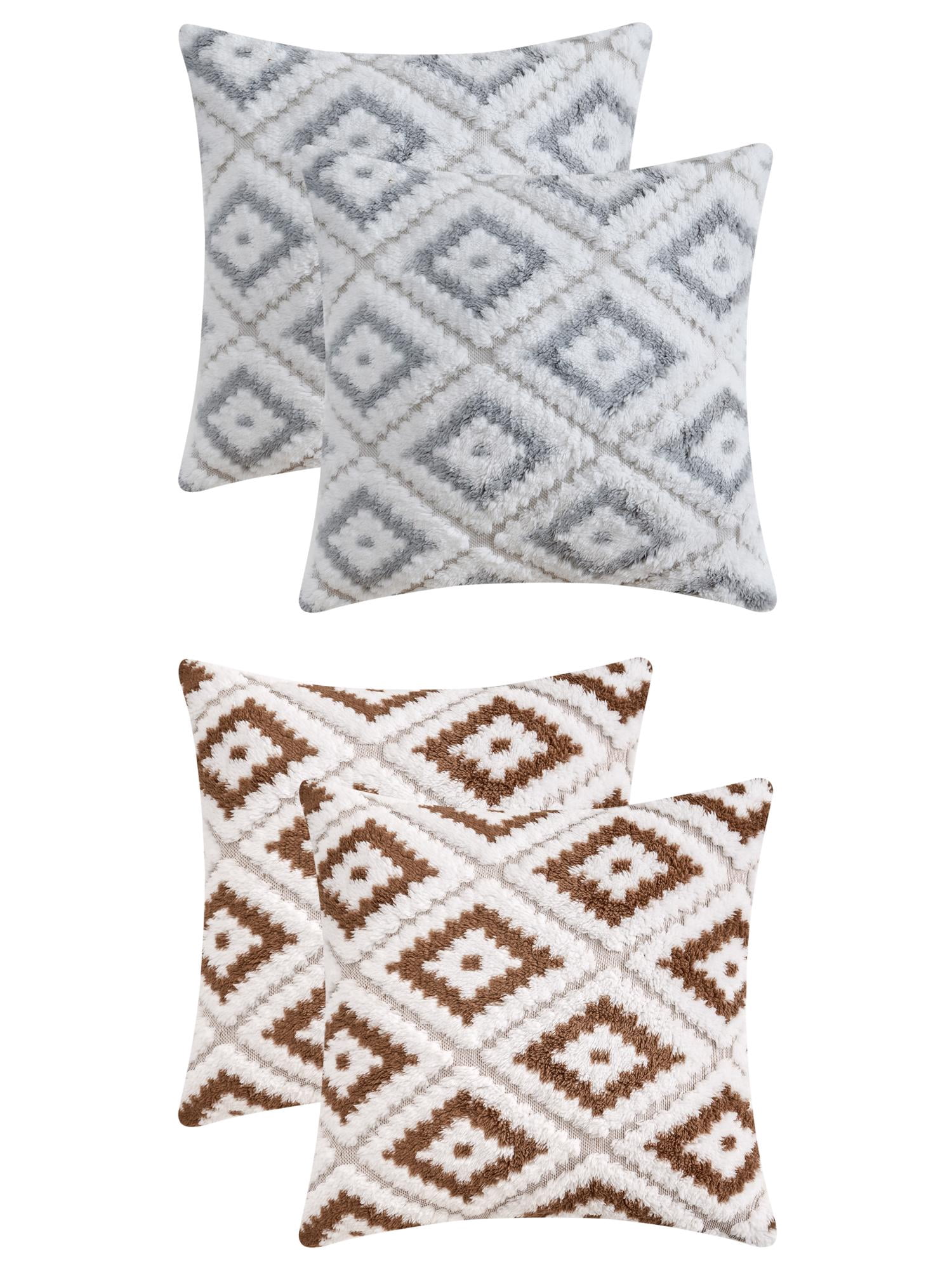 Unique Bargains 4 Pcs Soft Plush Throw Pillow Covers Brown/Grey 18" x 18"
