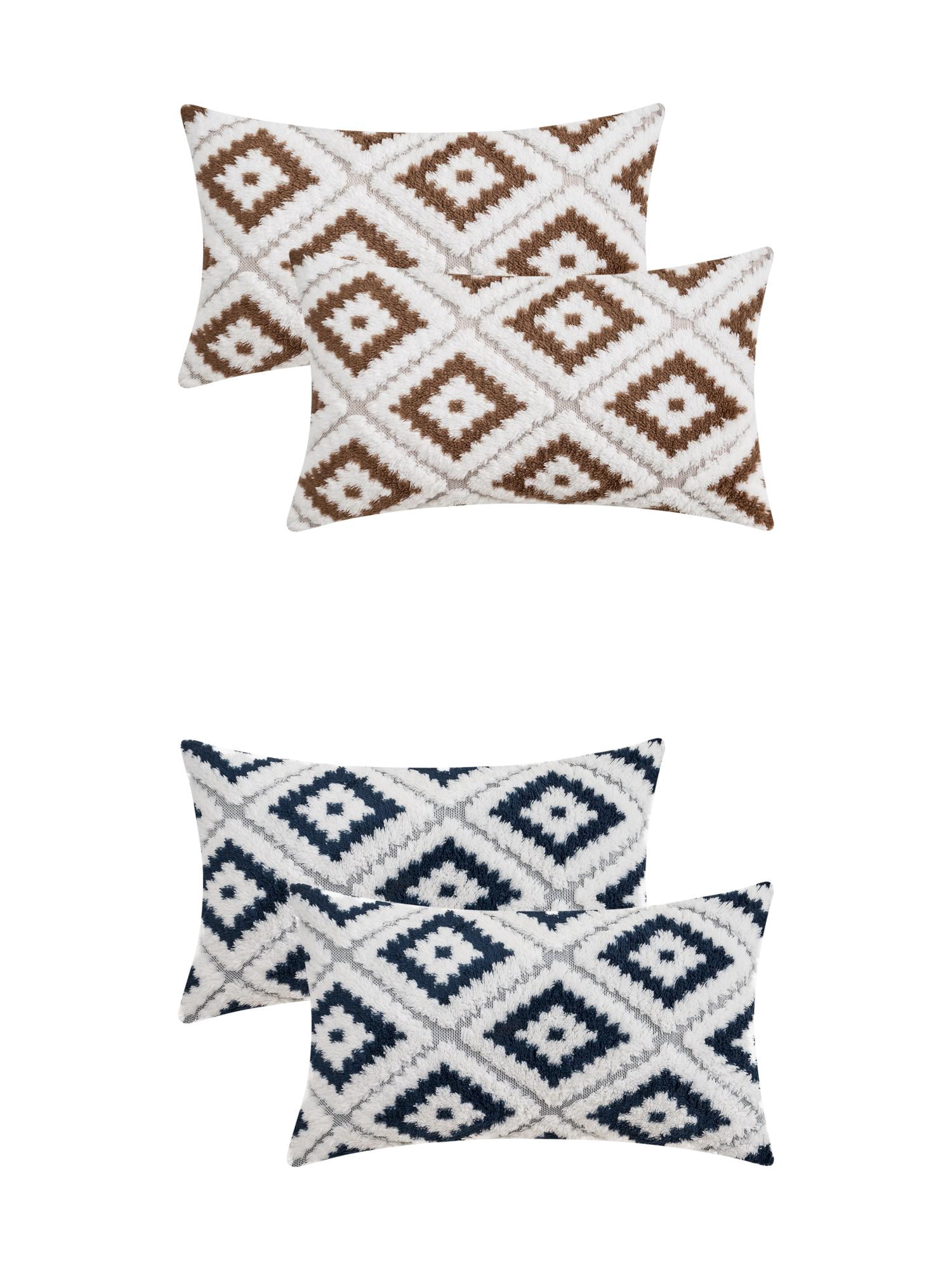 Unique Bargains 4 Pcs Soft Plush Throw Pillow Covers Brown/Navy Blue 12" x 20"
