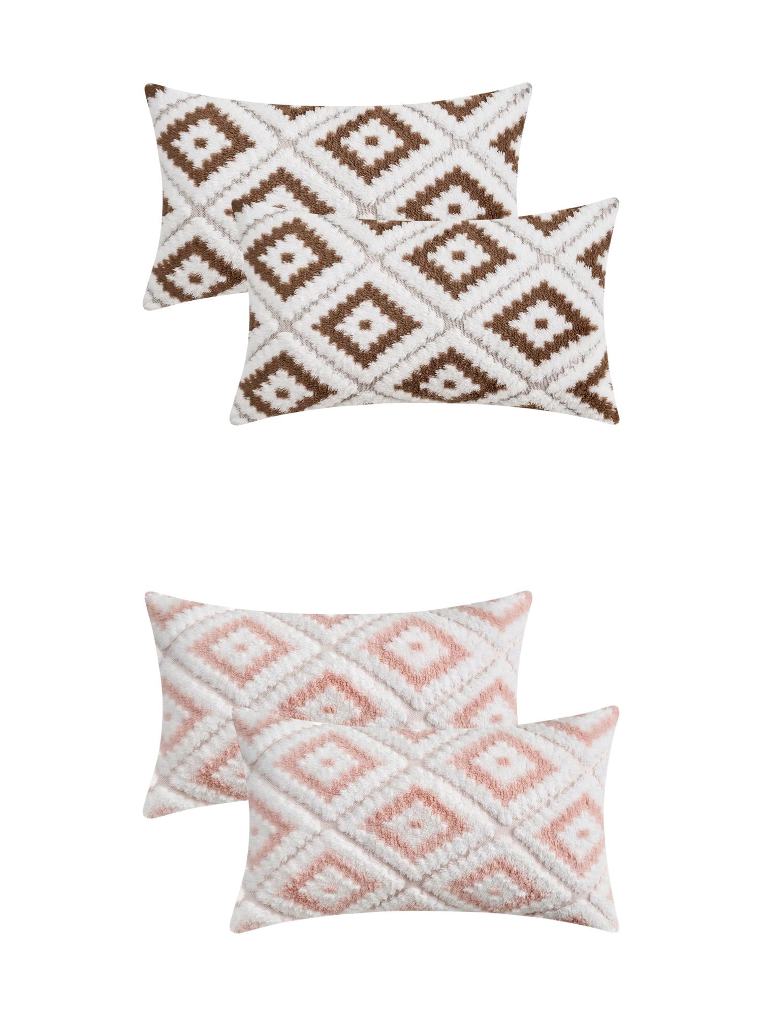 Unique Bargains 4 Pcs Soft Plush Throw Pillow Covers Brown/Pink 12" x 20"