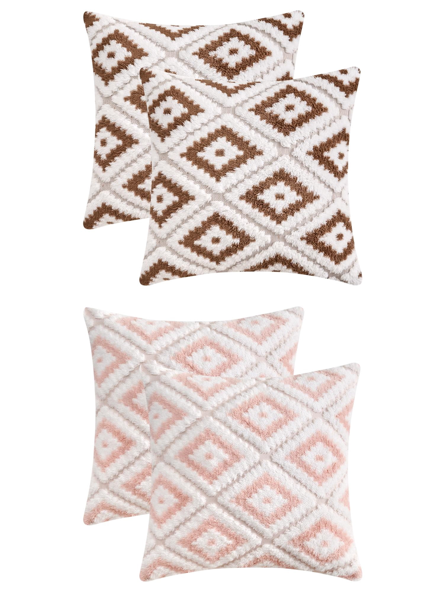 Unique Bargains 4 Pcs Soft Plush Throw Pillow Covers Brown/Pink 18" x 18"