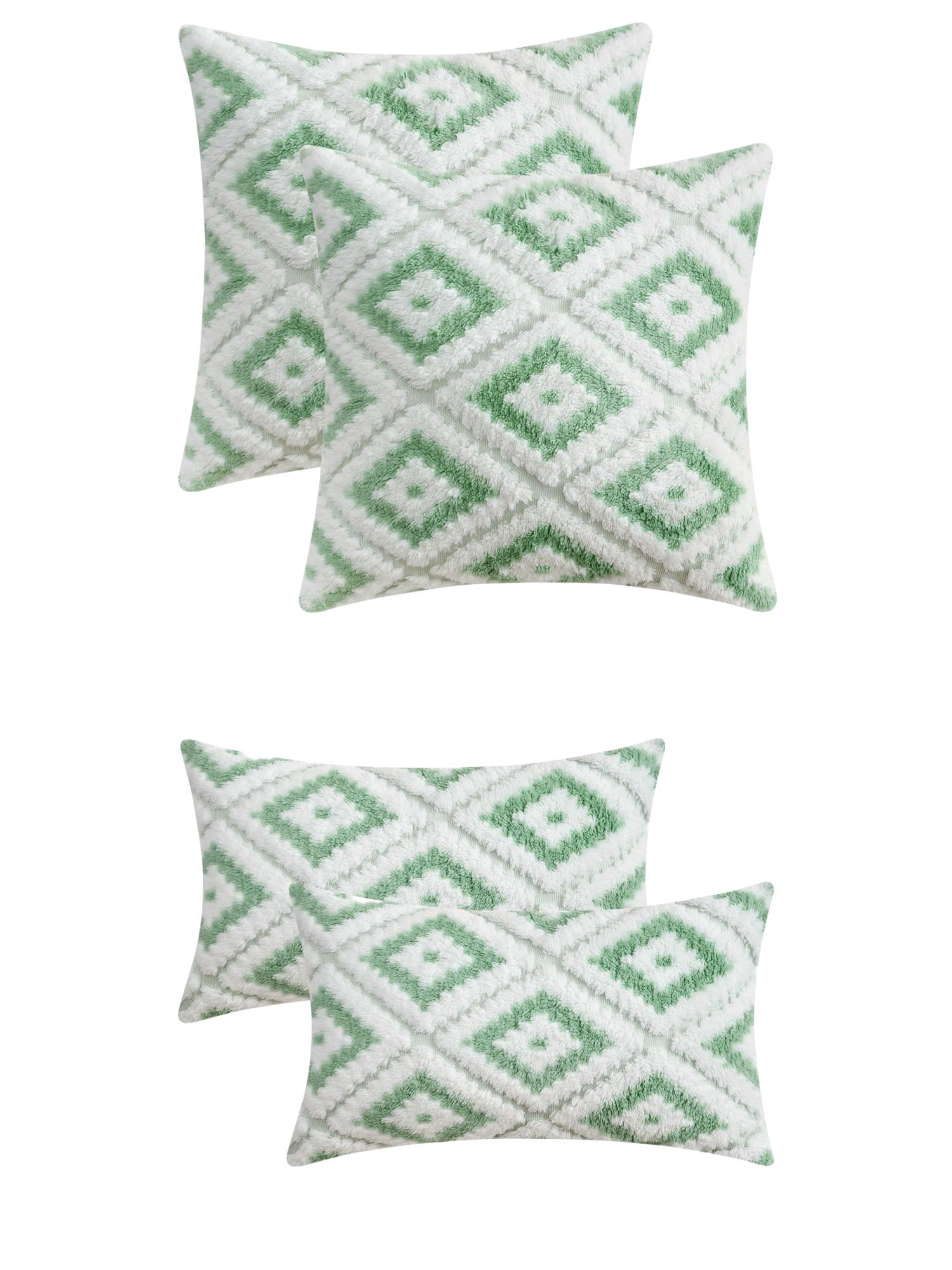 Unique Bargains 4 Pcs Soft Plush Throw Pillow Covers Green 12" x 20"/16" x 16"