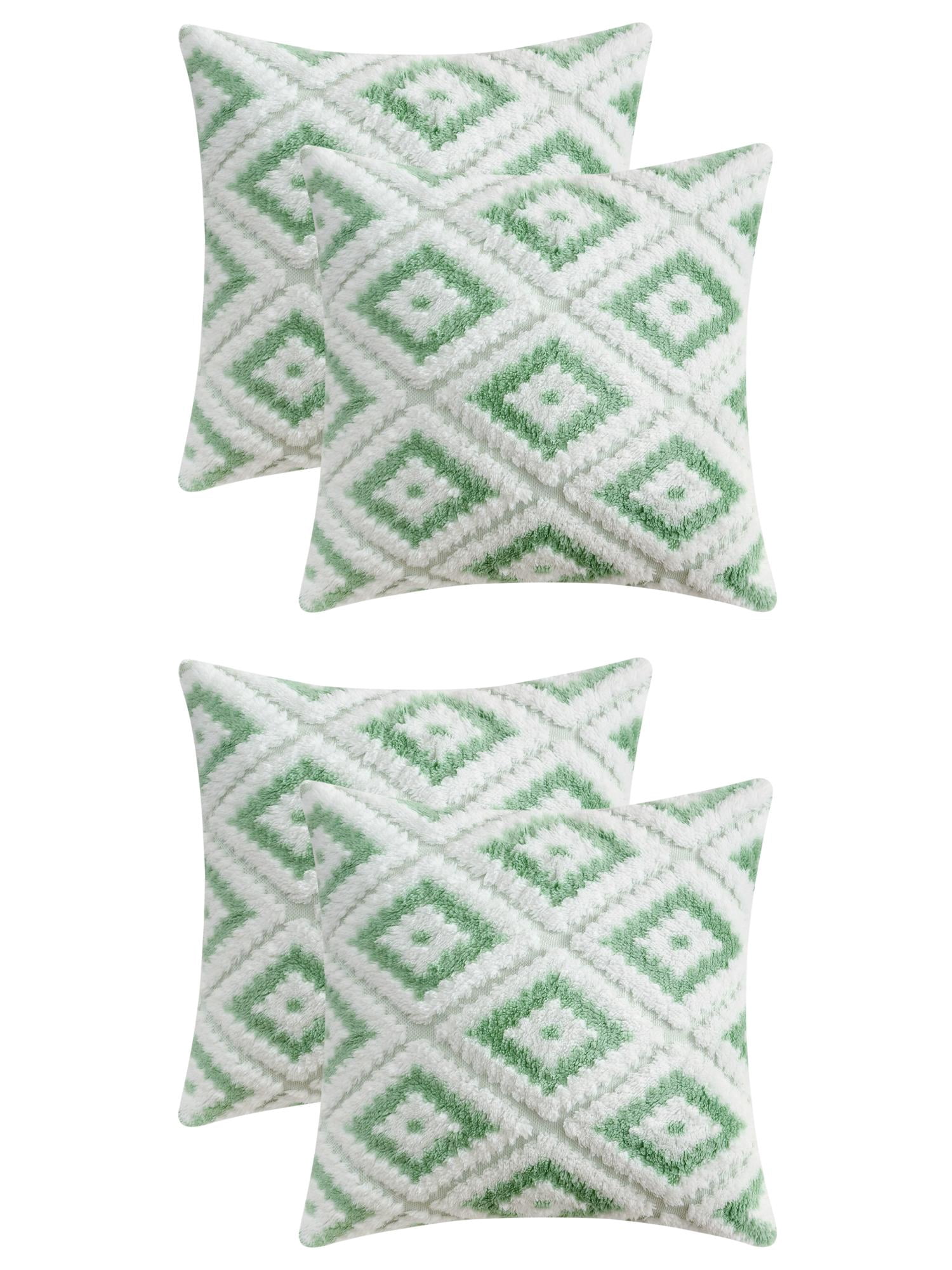 Unique Bargains 4 Pcs Soft Plush Throw Pillow Covers Green 16" x 16"/18" x 18"