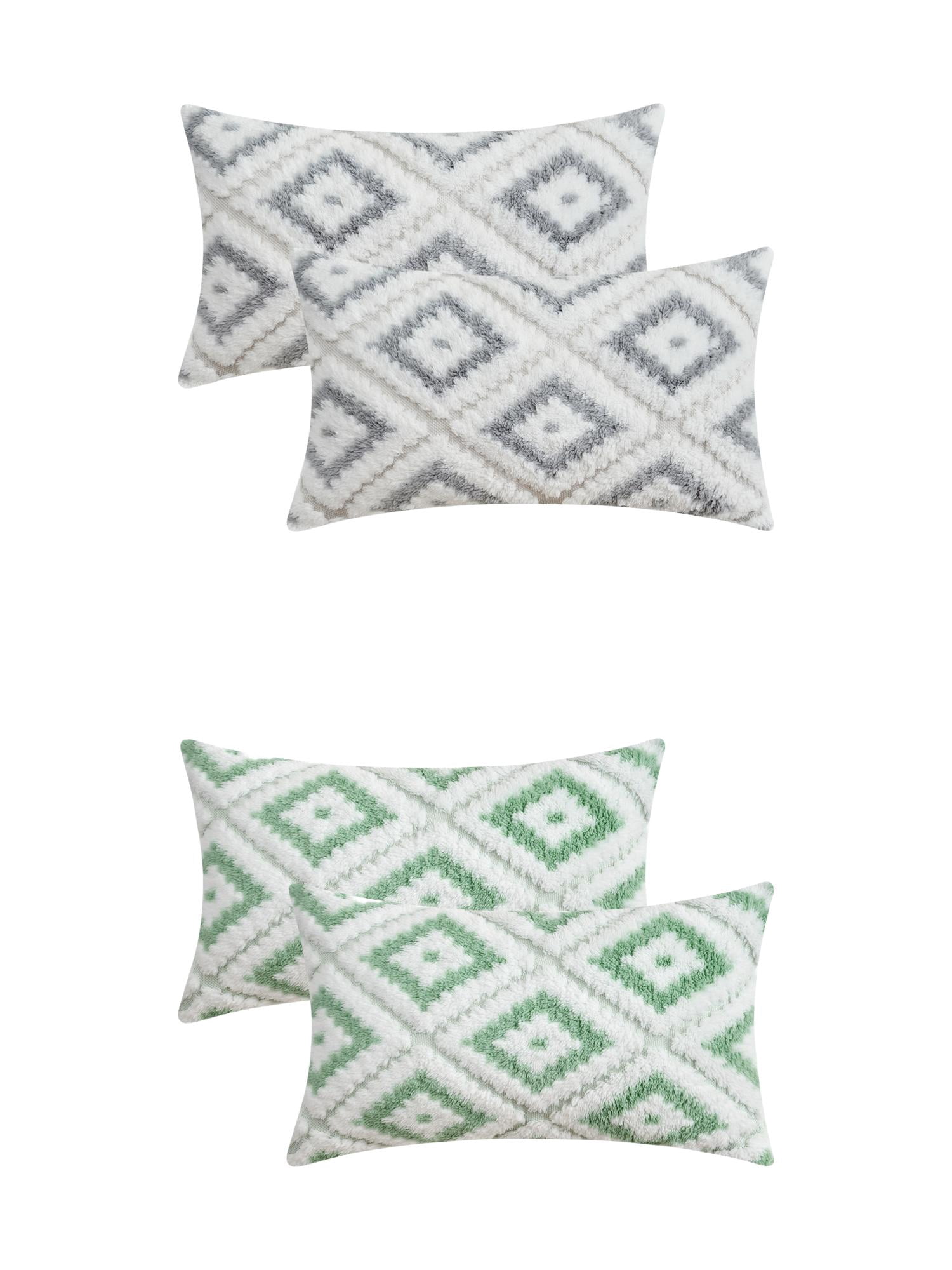 Unique Bargains 4 Pcs Soft Plush Throw Pillow Covers Green/Grey 12" x 20"