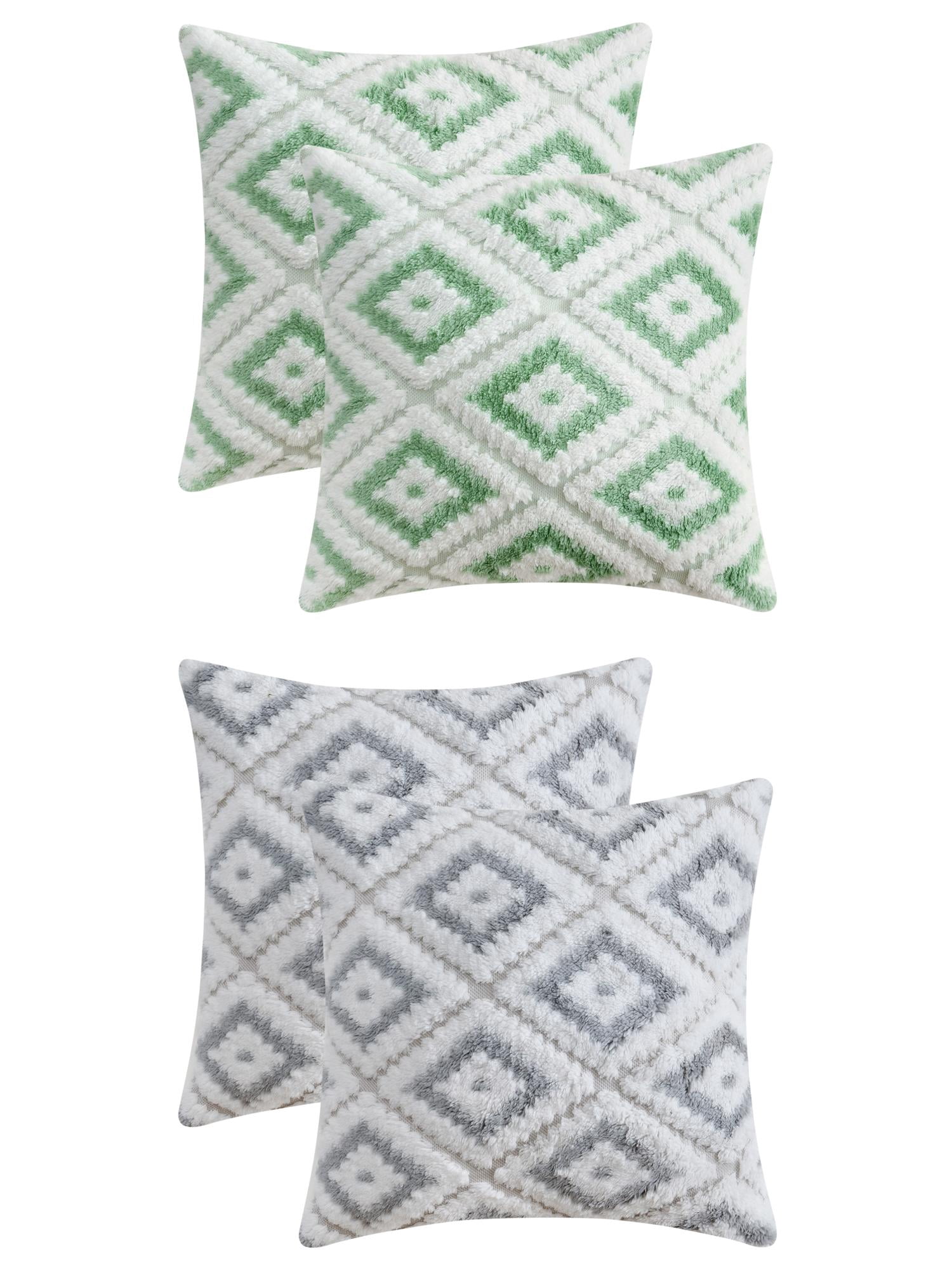Unique Bargains 4 Pcs Soft Plush Throw Pillow Covers Green/Grey 16" x 16"