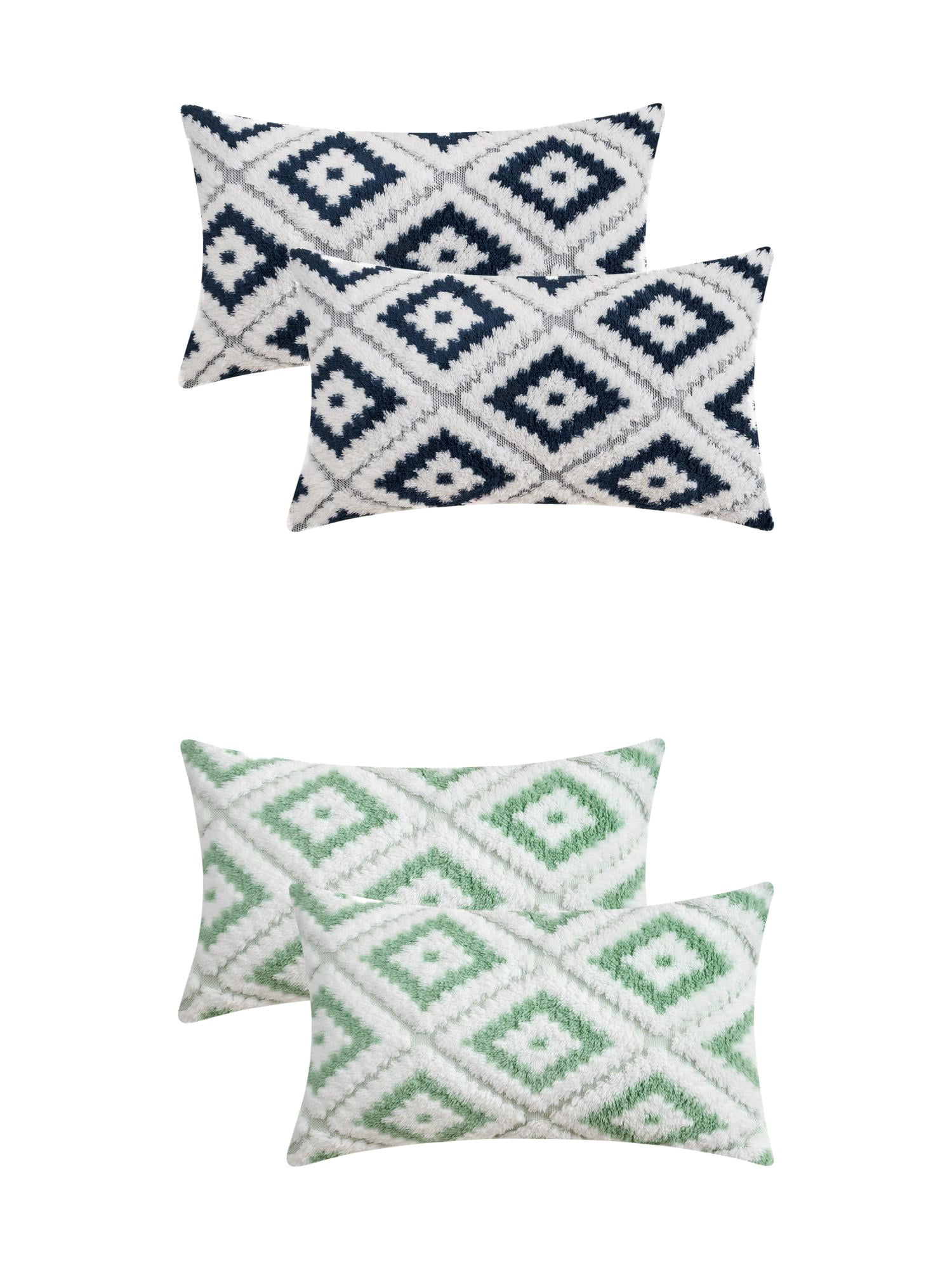 Unique Bargains 4 Pcs Soft Plush Throw Pillow Covers Green/Navy Blue 12" x 20"
