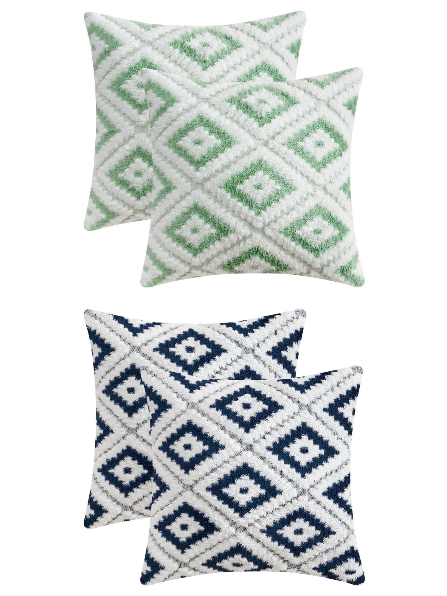 Unique Bargains 4 Pcs Soft Plush Throw Pillow Covers Green/Navy Blue 16" x 16"