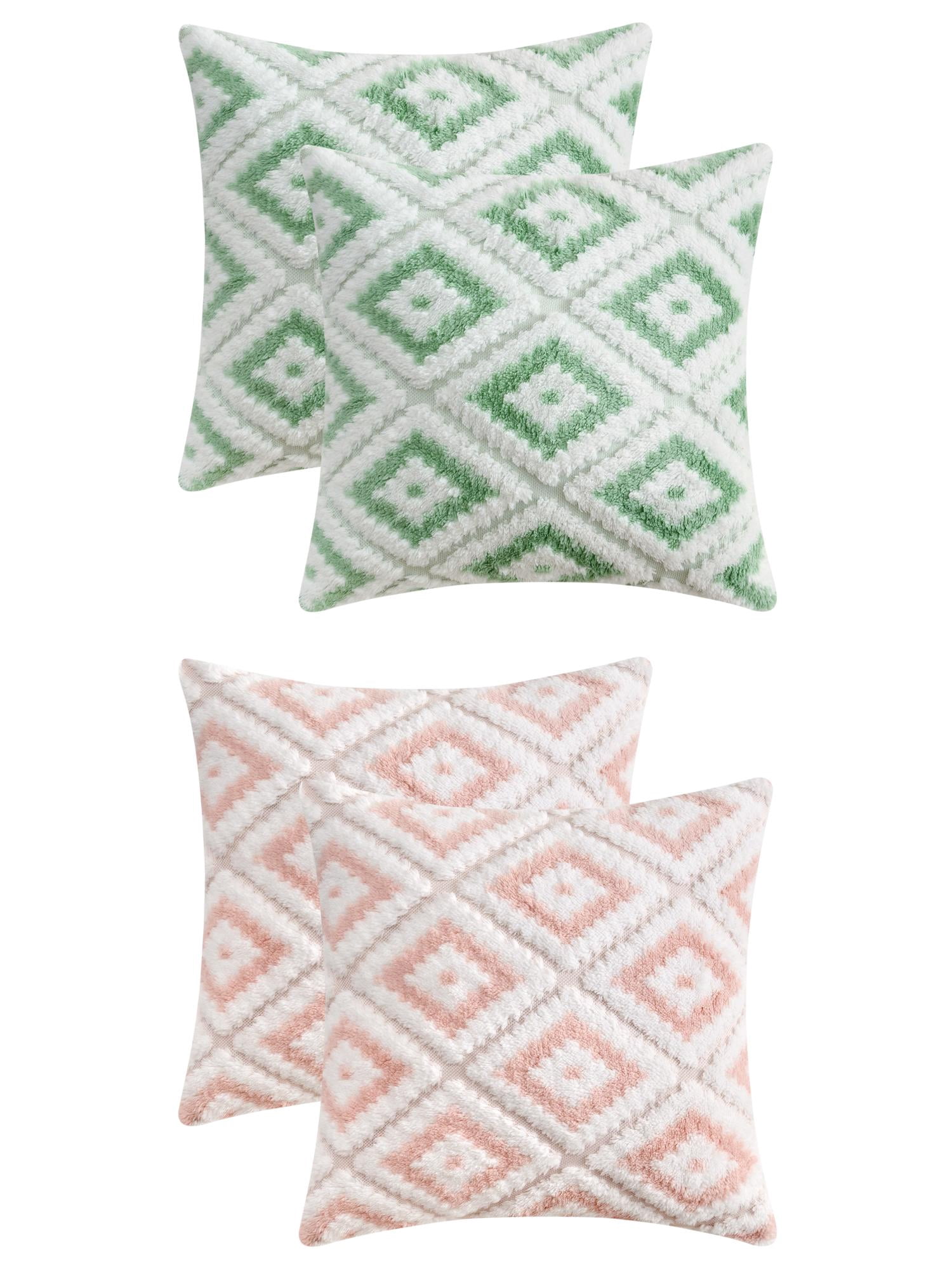 Unique Bargains 4 Pcs Soft Plush Throw Pillow Covers Green/Pink 18" x 18"
