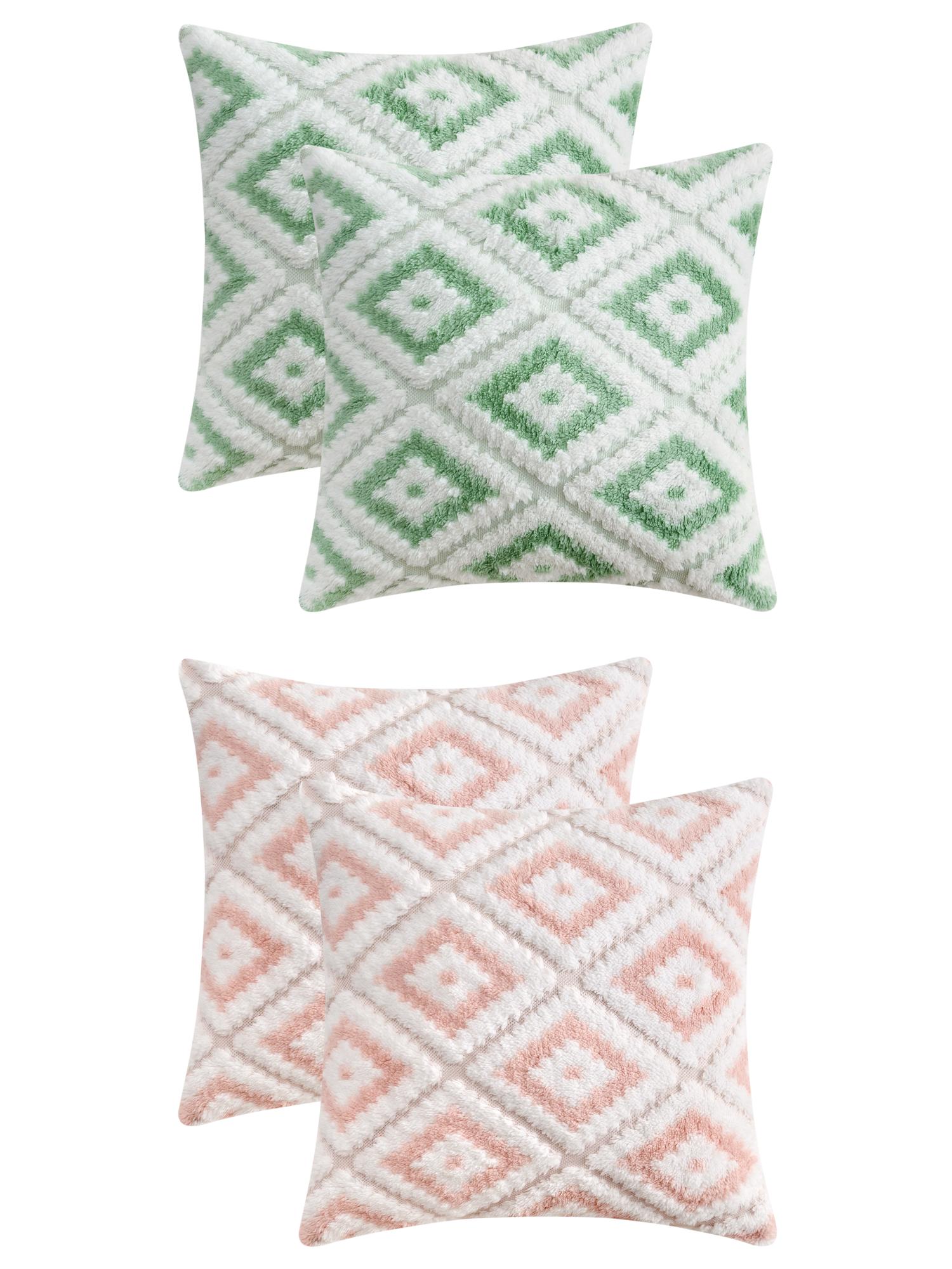 Unique Bargains 4 Pcs Soft Plush Throw Pillow Covers Green/Pink 20" x 20"