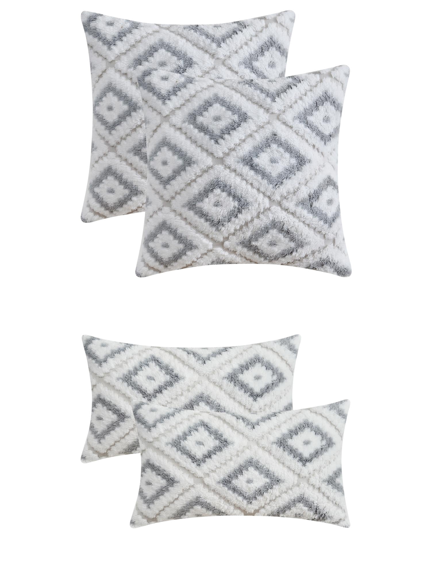 Unique Bargains 4 Pcs Soft Plush Throw Pillow Covers Grey 12" x 20"/18" x 18"