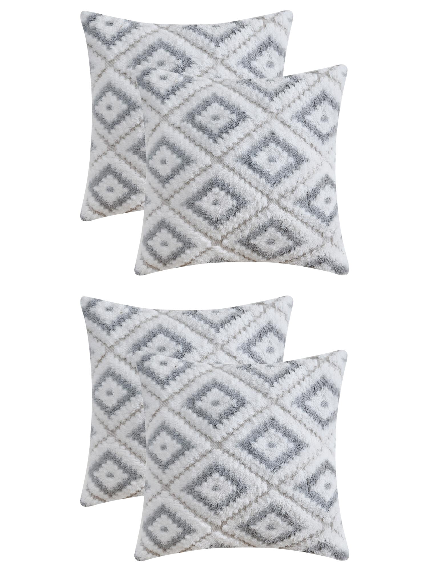 Unique Bargains 4 Pcs Soft Plush Throw Pillow Covers Grey 16" x 16"/20" x 20"