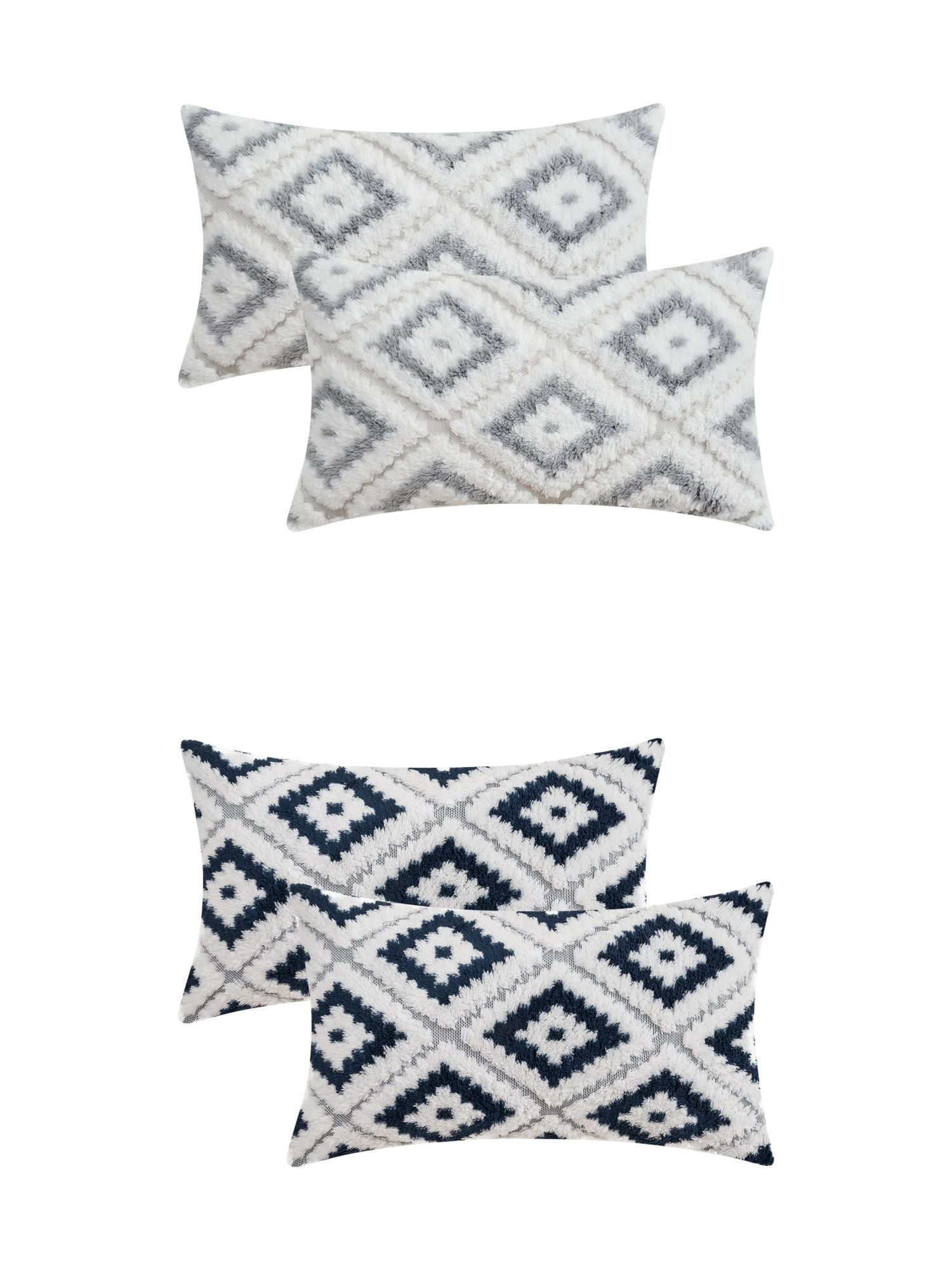 Unique Bargains 4 Pcs Soft Plush Throw Pillow Covers Grey/Navy Blue 12" x 20"