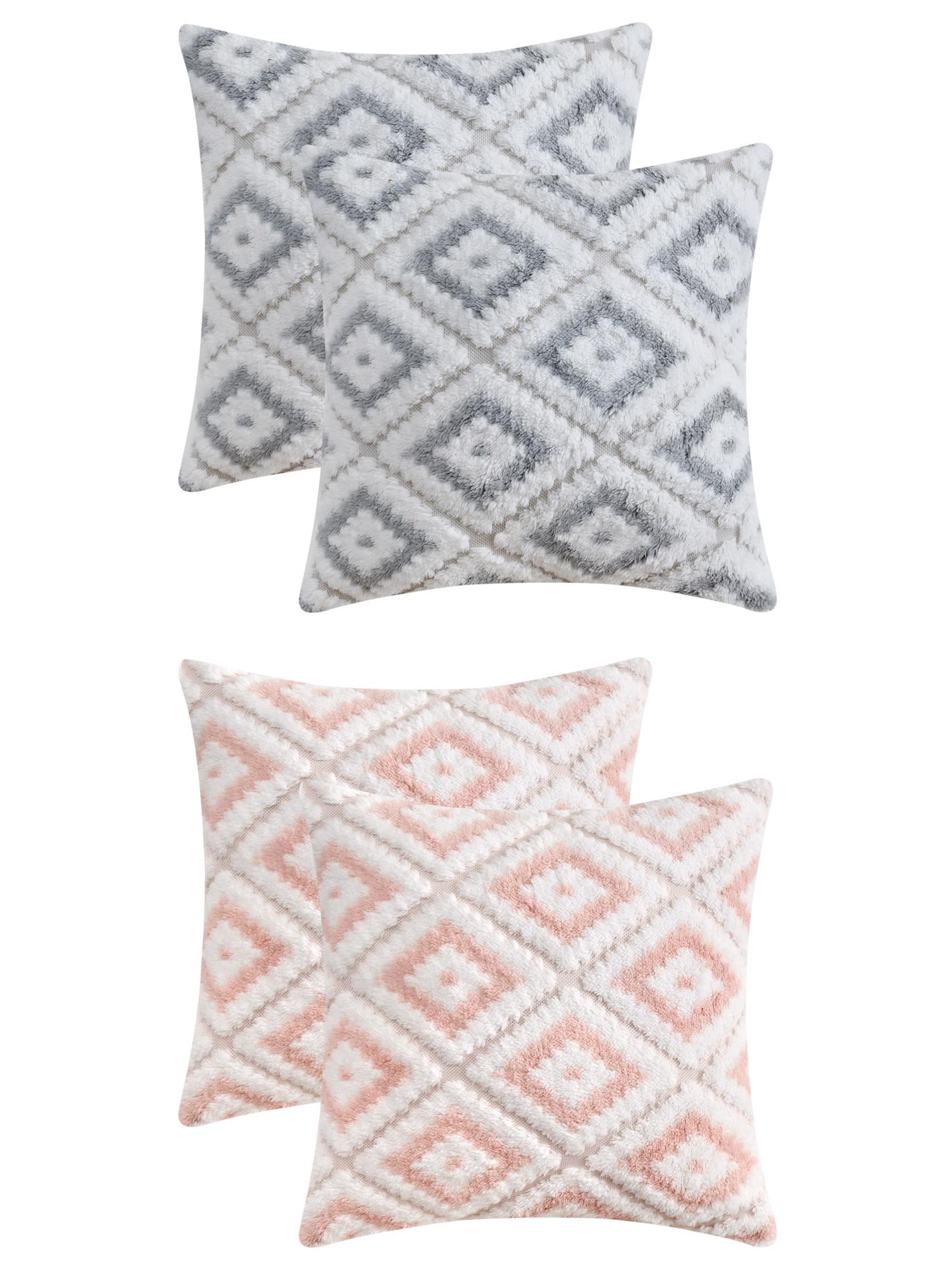 Unique Bargains 4 Pcs Soft Plush Throw Pillow Covers Grey/Pink 20" x 20"