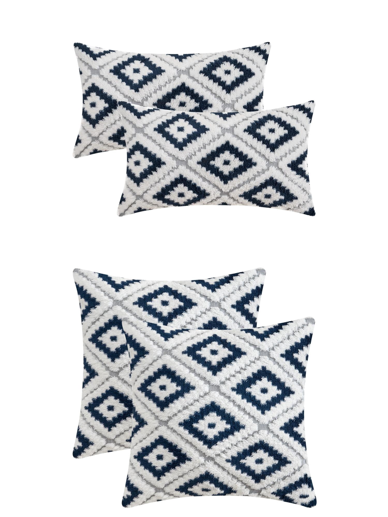 Unique Bargains 4 Pcs Soft Plush Throw Pillow Covers Navy Blue 12" x 20"/16" x 16"