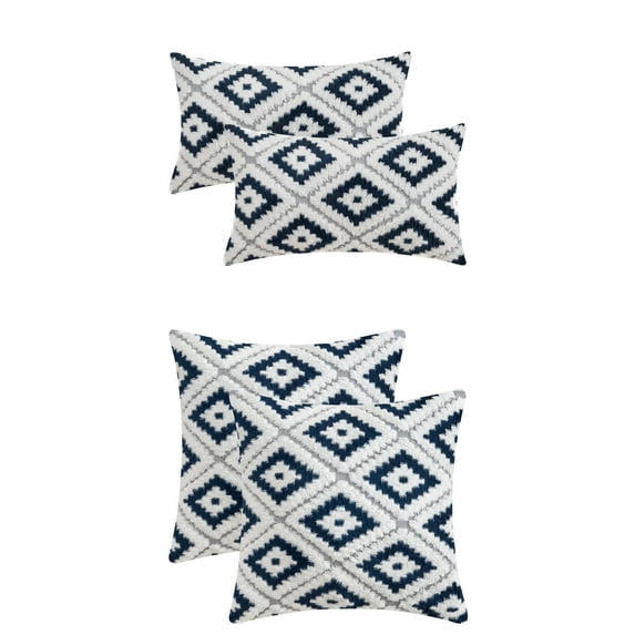 Unique Bargains 4 Pcs Soft Plush Throw Pillow Covers Navy Blue 12" x 20"/16" x 16"