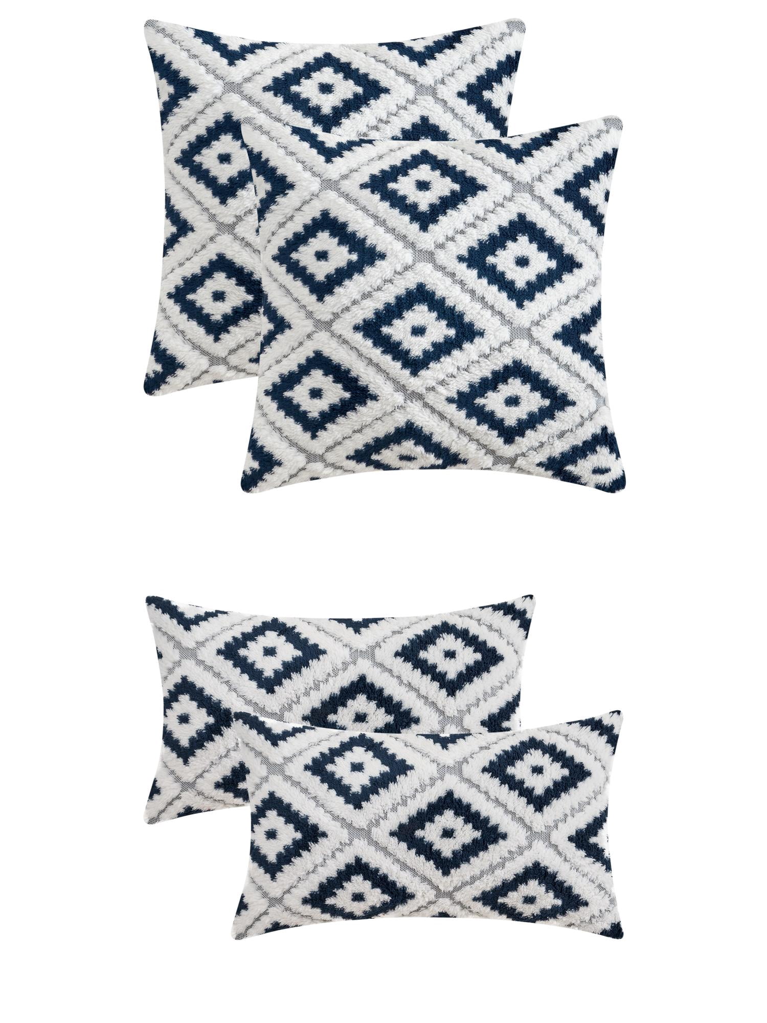 Unique Bargains 4 Pcs Soft Plush Throw Pillow Covers Navy Blue 12" x 20"/18" x 18"