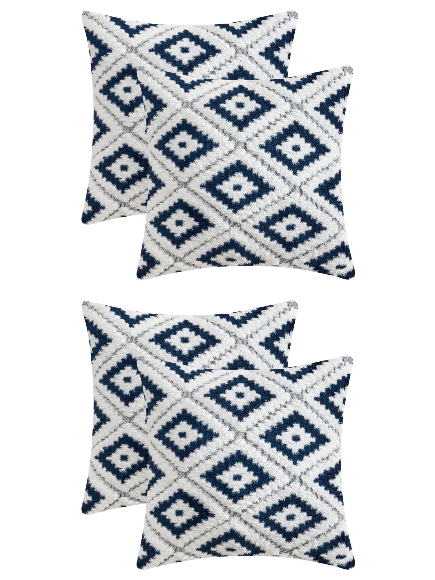 Unique Bargains 4 Pcs Soft Plush Throw Pillow Covers Navy Blue 18" x 18"/20" x 20"
