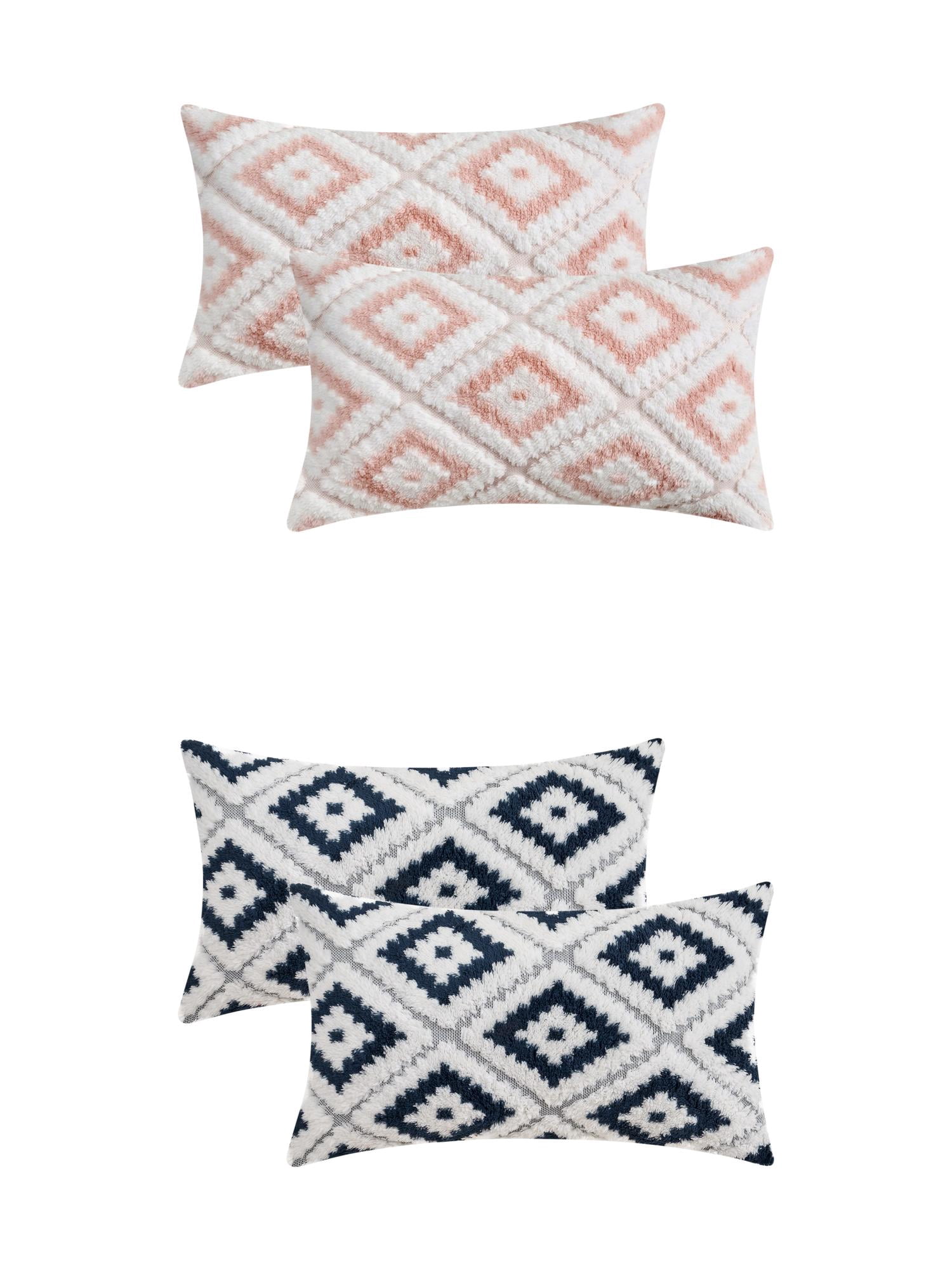 Unique Bargains 4 Pcs Soft Plush Throw Pillow Covers Navy Blue/Pink 12" x 20"