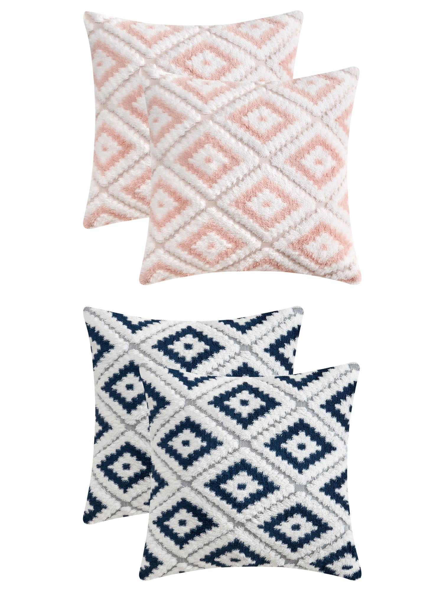 Unique Bargains 4 Pcs Soft Plush Throw Pillow Covers Navy Blue/Pink 16" x 16"