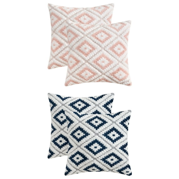 Unique Bargains 4 Pcs Soft Plush Throw Pillow Covers Navy Blue/Pink 16" x 16"