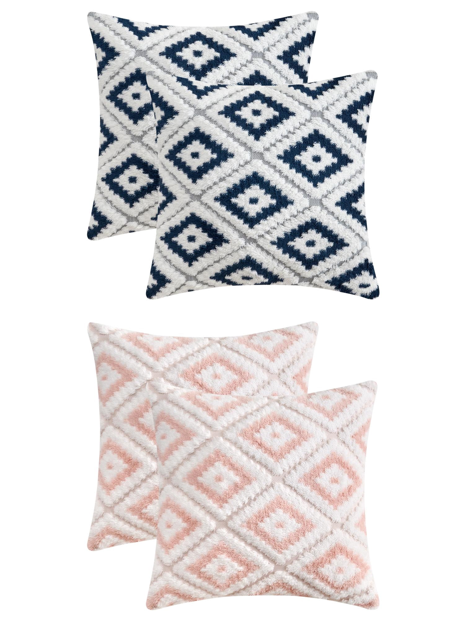 Unique Bargains 4 Pcs Soft Plush Throw Pillow Covers Navy Blue/Pink 18" x 18"