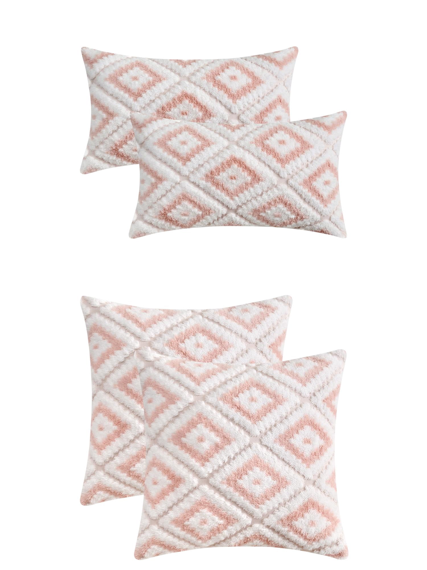 Unique Bargains 4 Pcs Soft Plush Throw Pillow Covers Pink 12" x 20"/18" x 18"