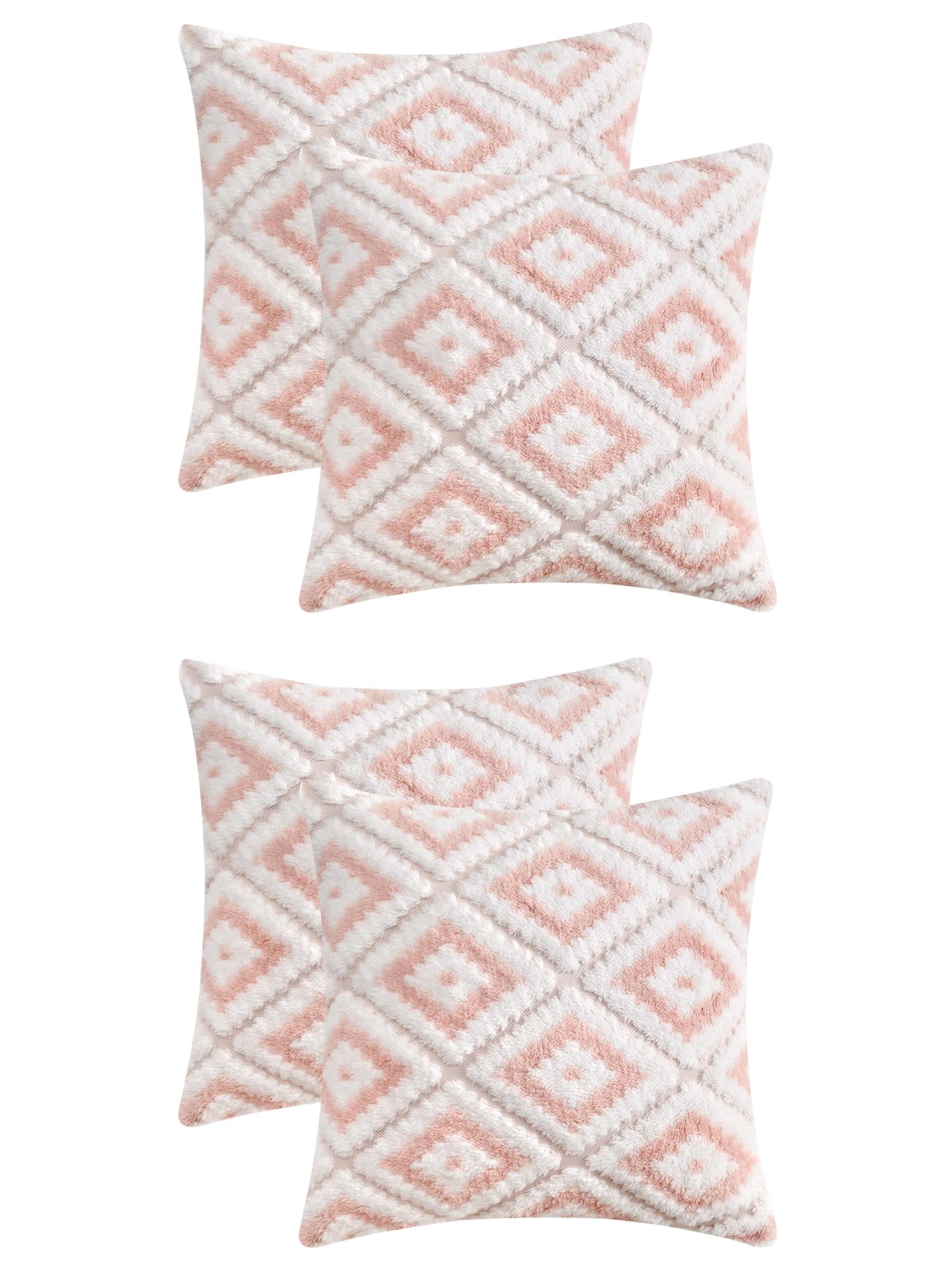 Unique Bargains 4 Pcs Soft Plush Throw Pillow Covers Pink 18" x 18"/20" x 20"