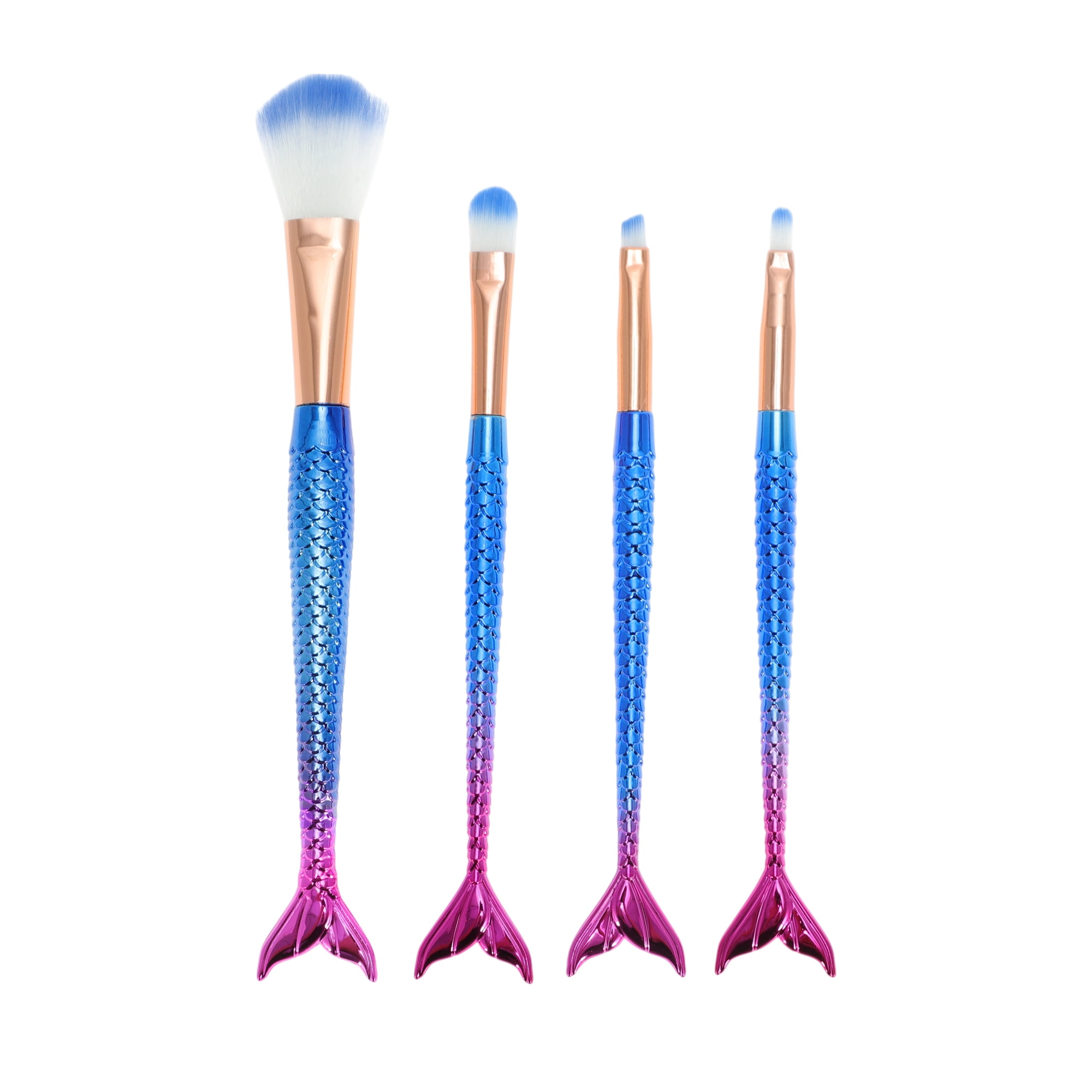 Unique Bargains 4 Pcs Soft Portable Mermaid Makeup Brush Set for Cosmetic Blue