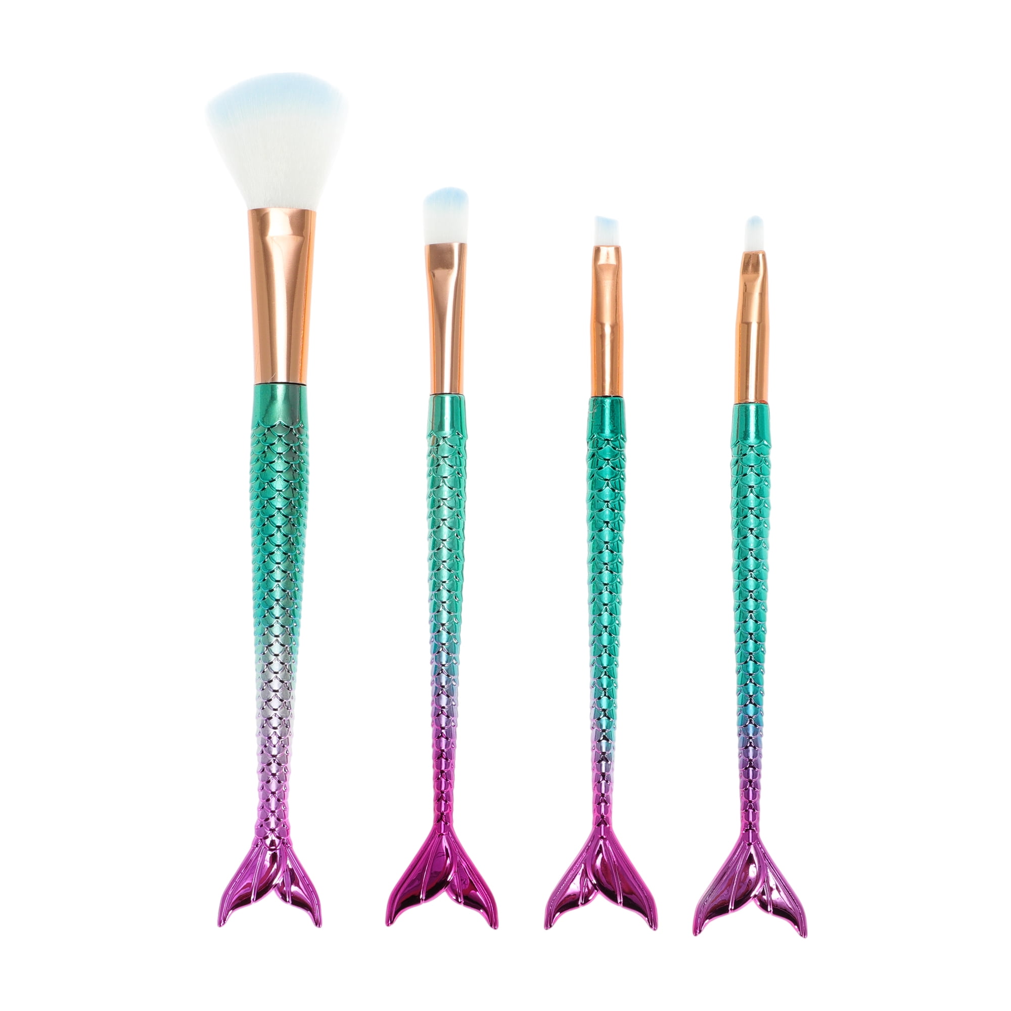 Unique Bargains 4 Pcs Soft Portable Mermaid Makeup Brush Set for Cosmetic Green