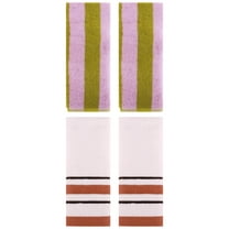 Unique Bargains 4 Pcs Soft Stripe Bathroom Hand Towel Pink Brown/Beige 14" x 30"/13" x 29"