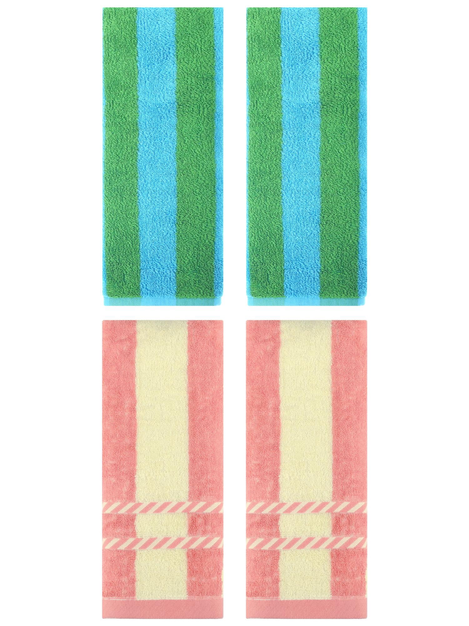 Unique Bargains 4 Pcs Soft Stripe Hand Blue Green/Pink 14" x 30"/15" x 35"